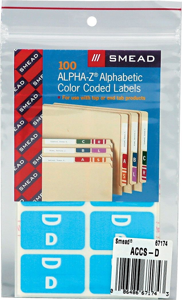 Smead AlphaZ ACCS Color-Coded Alphabetic Labels, D, Light Blue w/White, 100/Pack