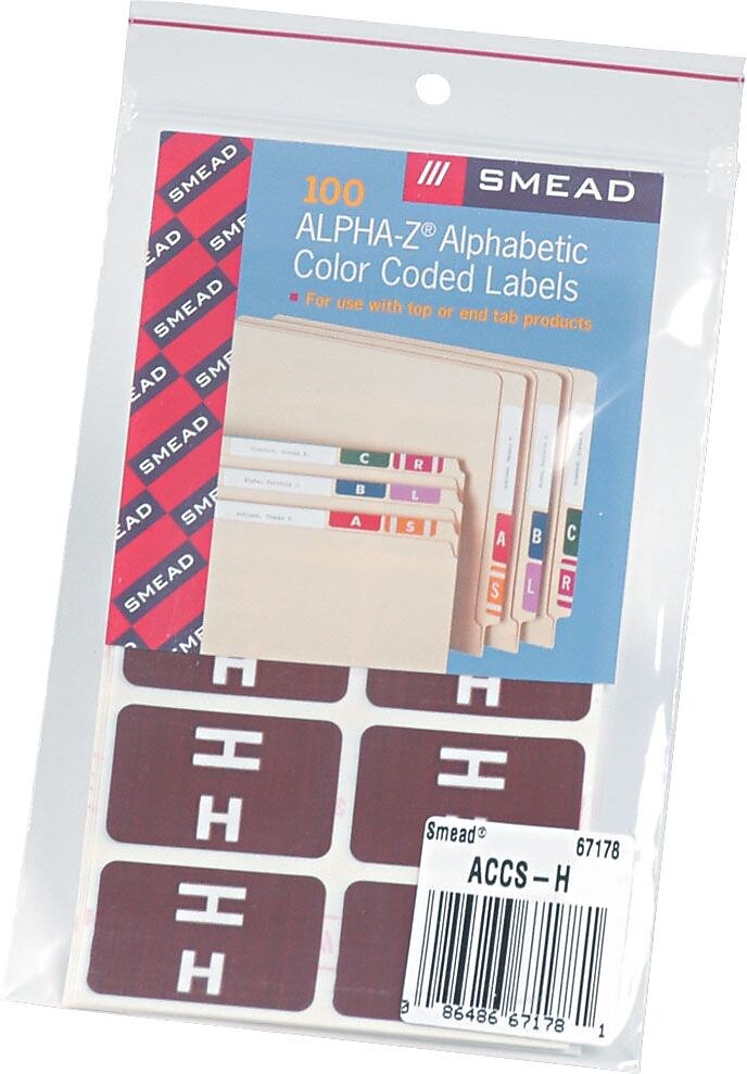 Smead AlphaZ ACCS Color-Coded Alphabetic Labels, H, Dark Brown, 100/Pk