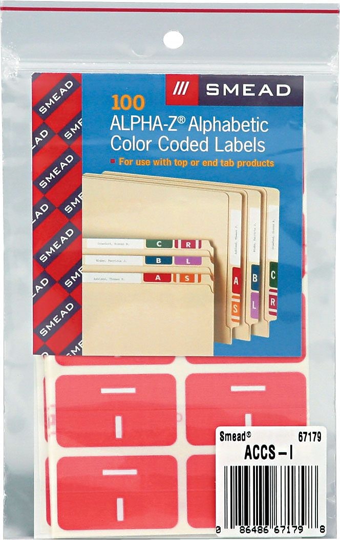 Smead AlphaZ ACCS Color-Coded Alphabetic Labels, I, Pink, 100/Pack
