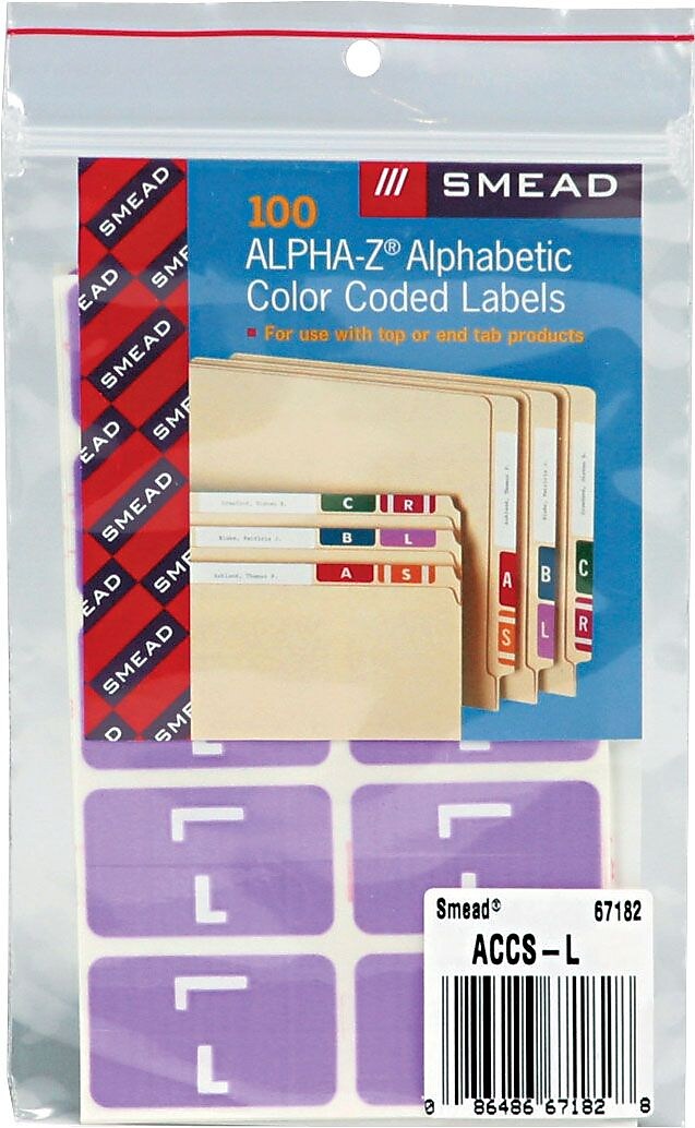 Smead AlphaZ ACCS Identification & Color Coding Label, L, Purple/White, 100/Pack