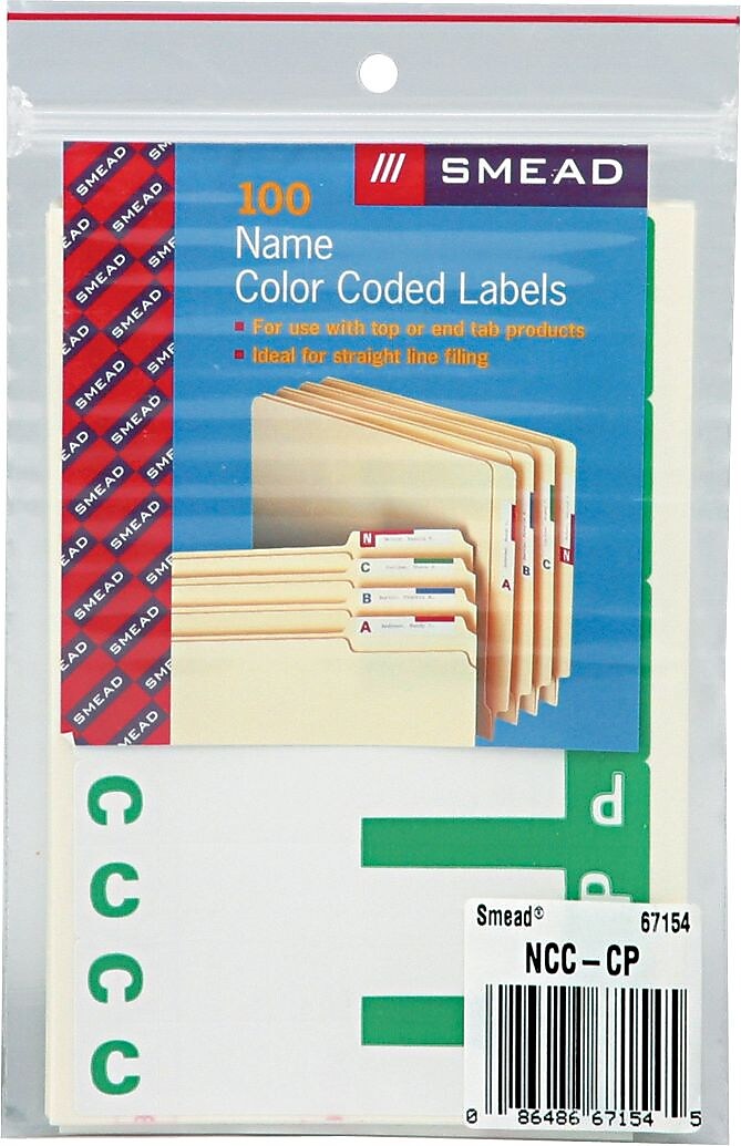 Smead AlphaZ NCC Color-Coded Name Labels, C&P, Label Sheet, Dark Green, 100/Pk