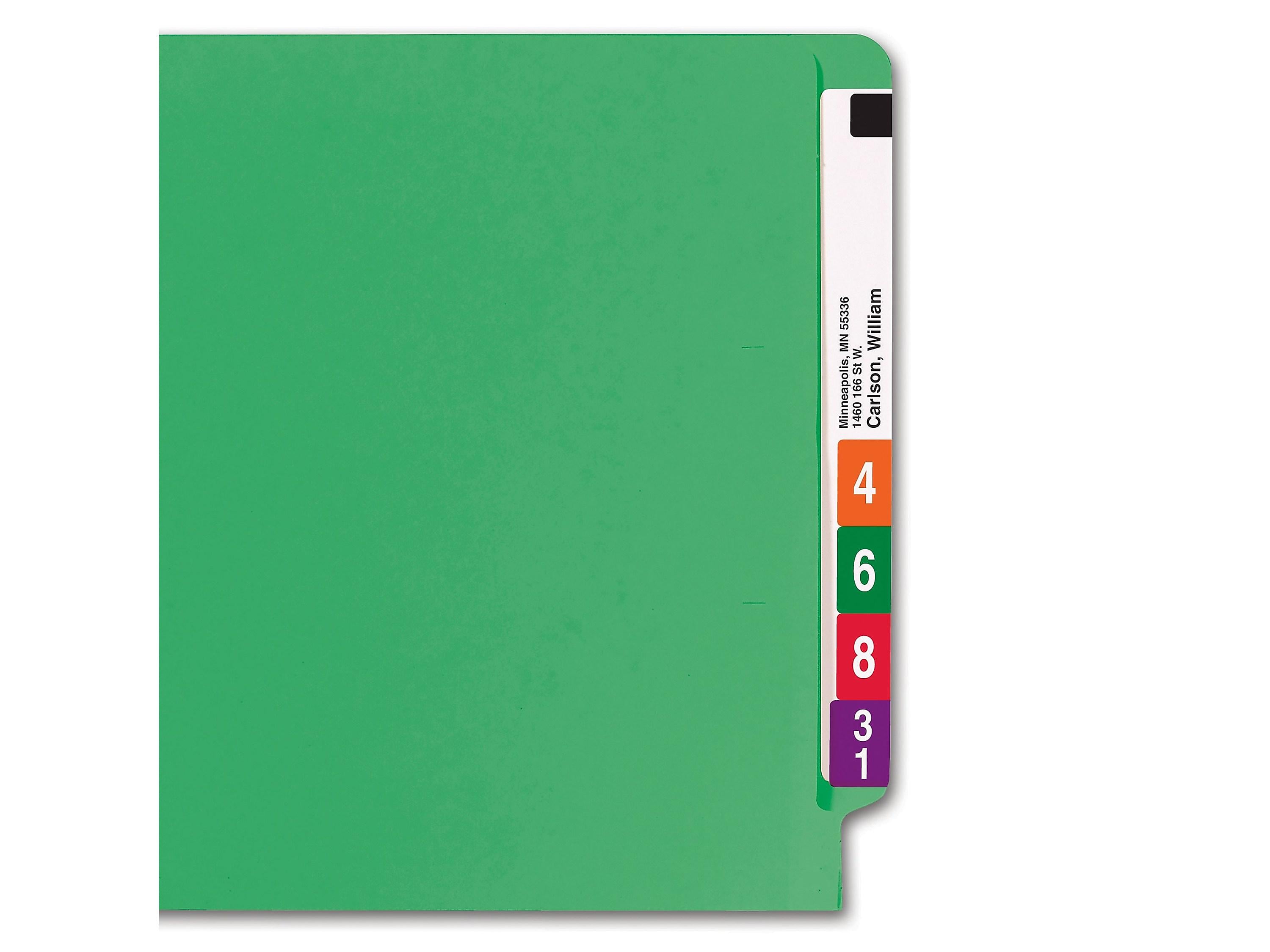 Smead Colored End Tab File Folder, Shelf-Master Reinforced Straight-Cut Tab, Letter Size, Green, 100/Box