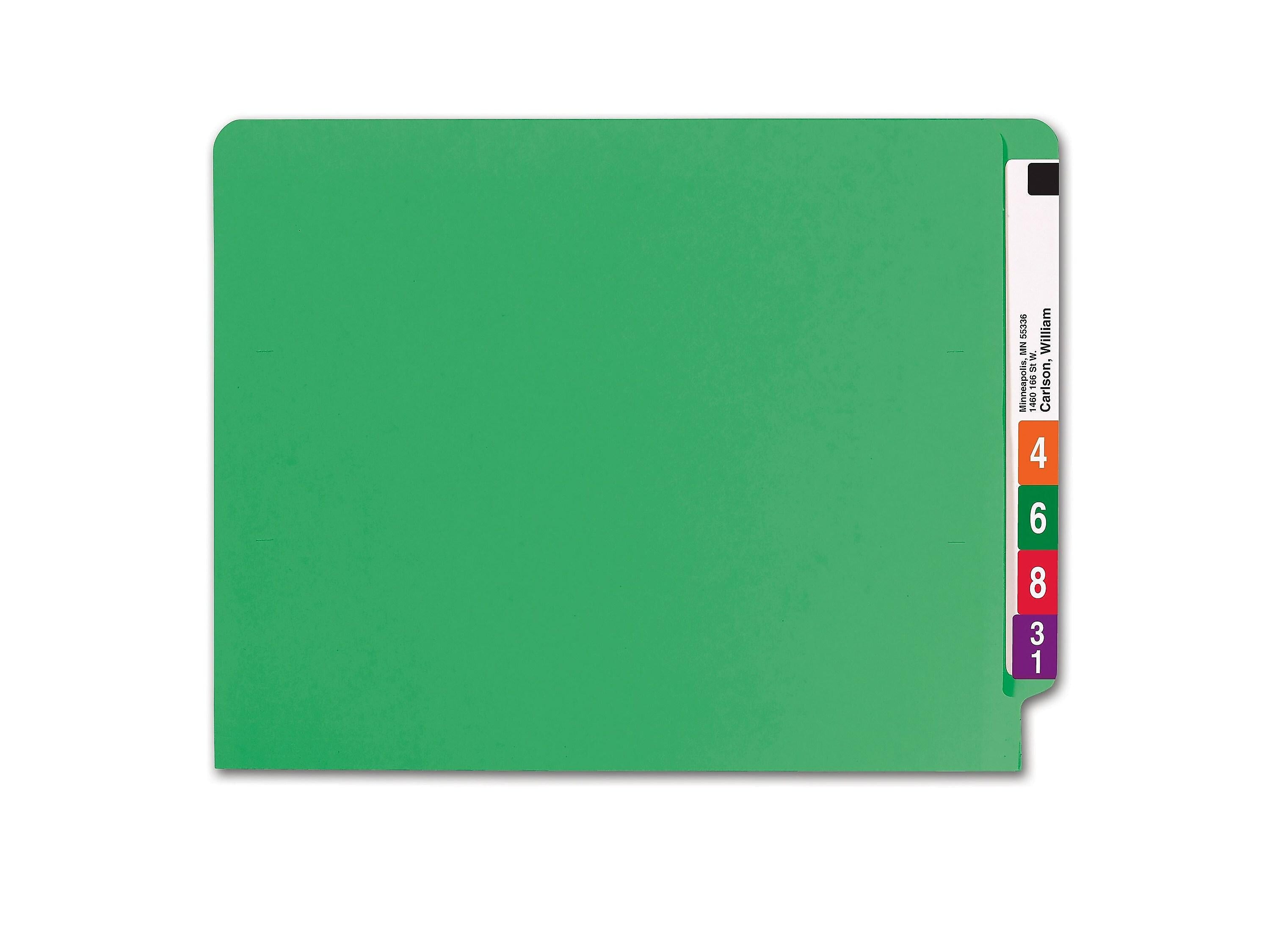 Smead Colored End Tab File Folder, Shelf-Master Reinforced Straight-Cut Tab, Letter Size, Green, 100/Box
