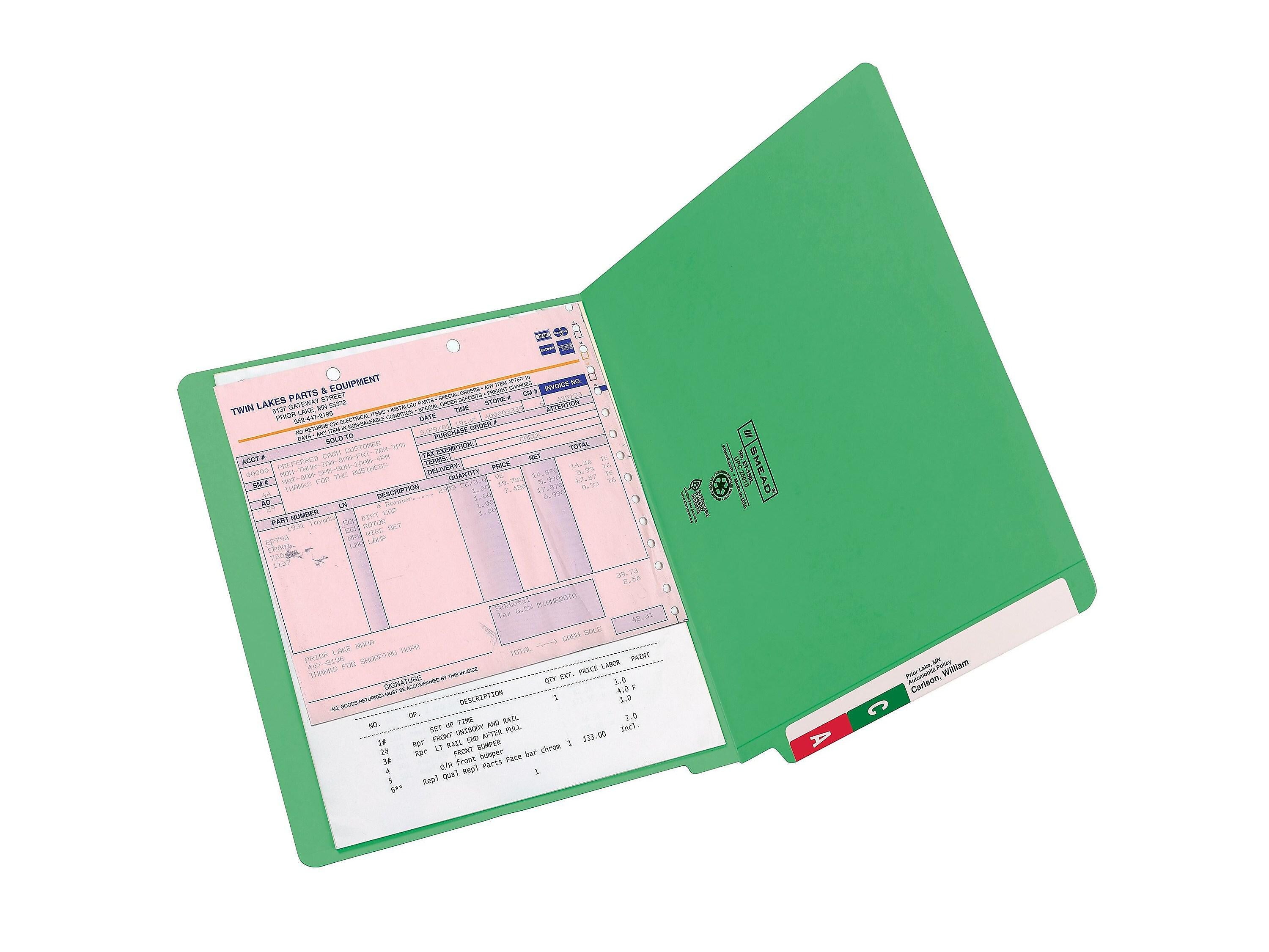 Smead Colored End Tab File Folder, Shelf-Master Reinforced Straight-Cut Tab, Letter Size, Green, 100/Box