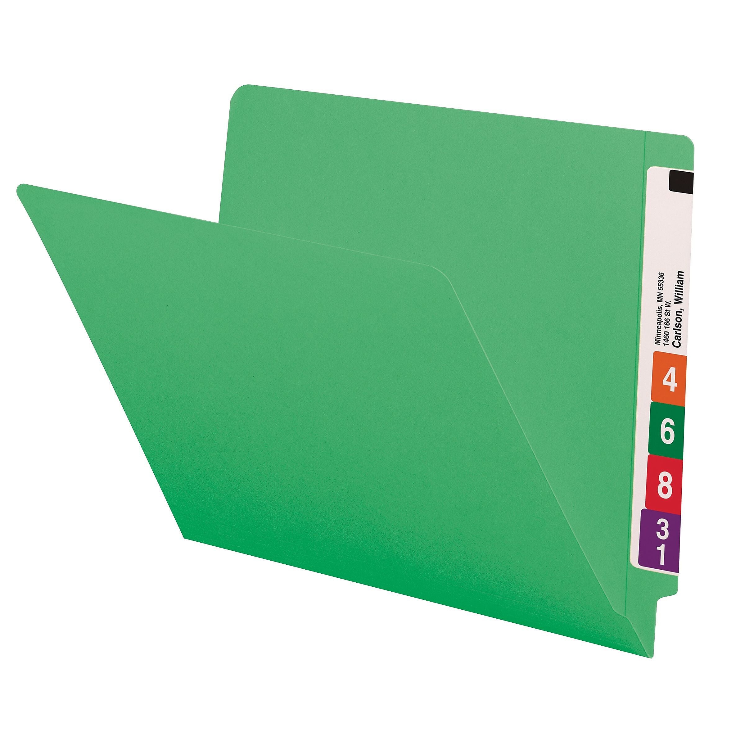 Smead Colored End Tab File Folder, Shelf-Master Reinforced Straight-Cut Tab, Letter Size, Green, 100/Box