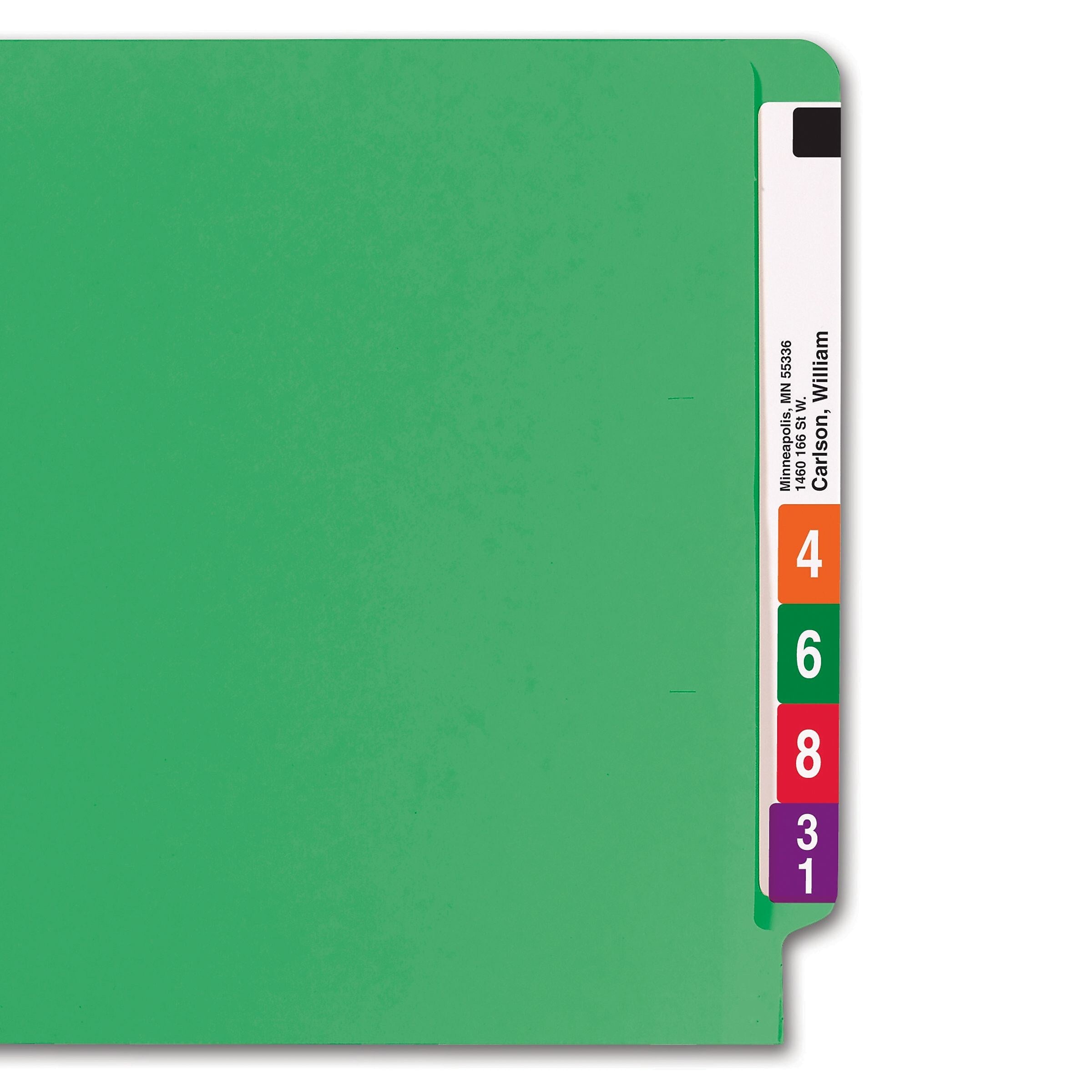 Smead Colored End Tab File Folder, Shelf-Master Reinforced Straight-Cut Tab, Letter Size, Green, 100/Box