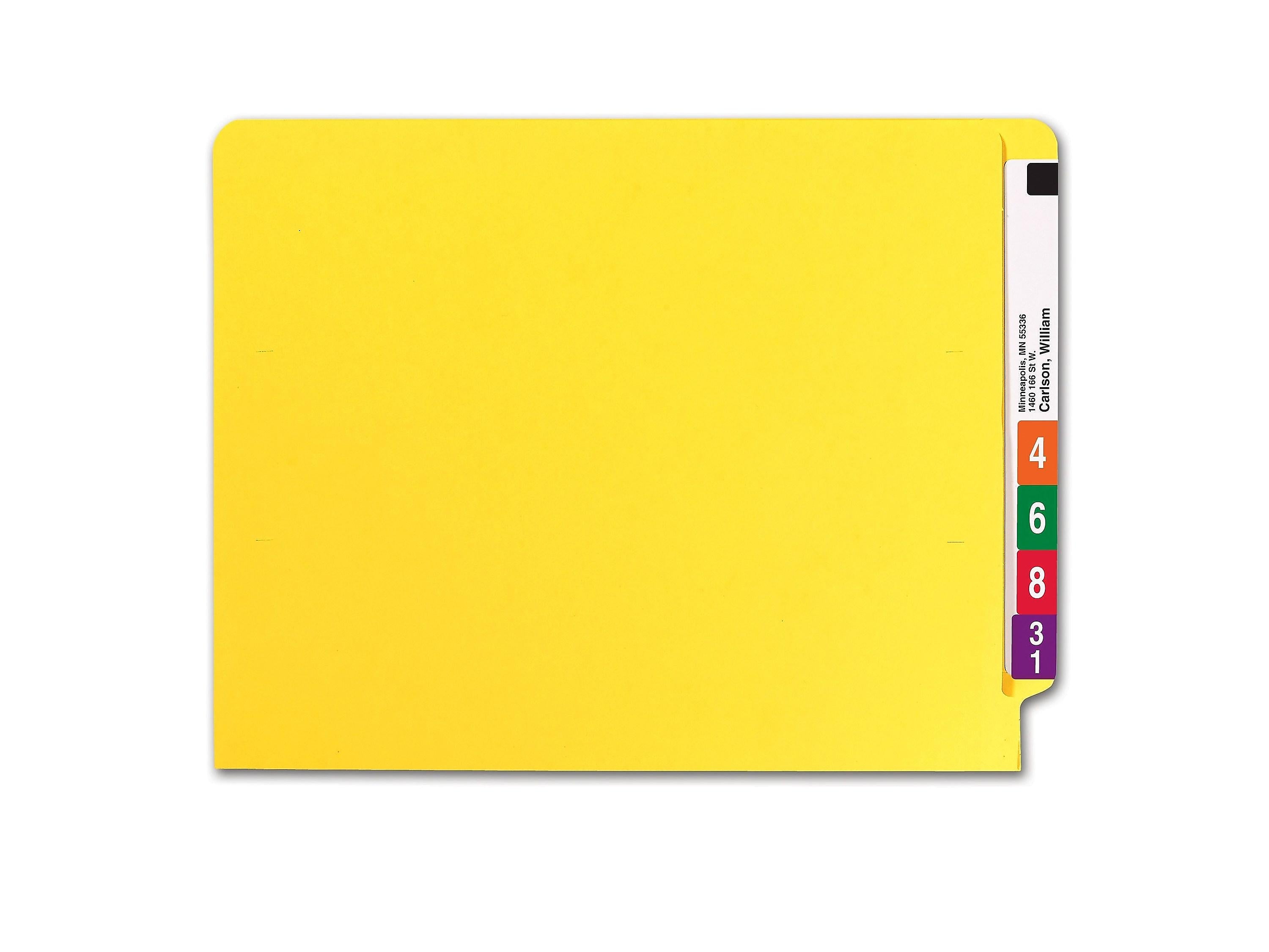 Smead Colored End Tab File Folder, Shelf-Master Reinforced Straight-Cut Tab, Letter Size, Yellow, 100/Box