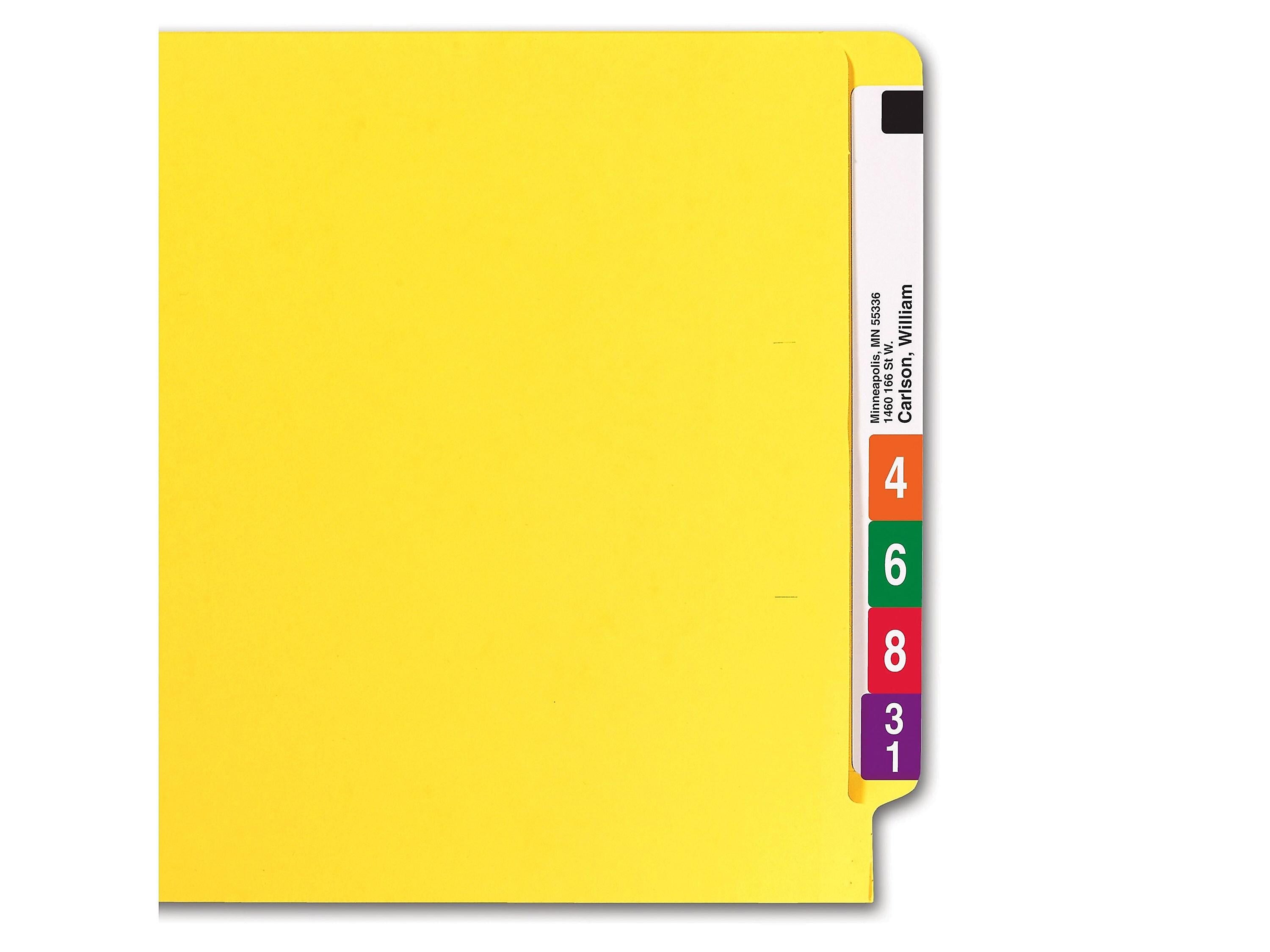 Smead Colored End Tab File Folder, Shelf-Master Reinforced Straight-Cut Tab, Letter Size, Yellow, 100/Box