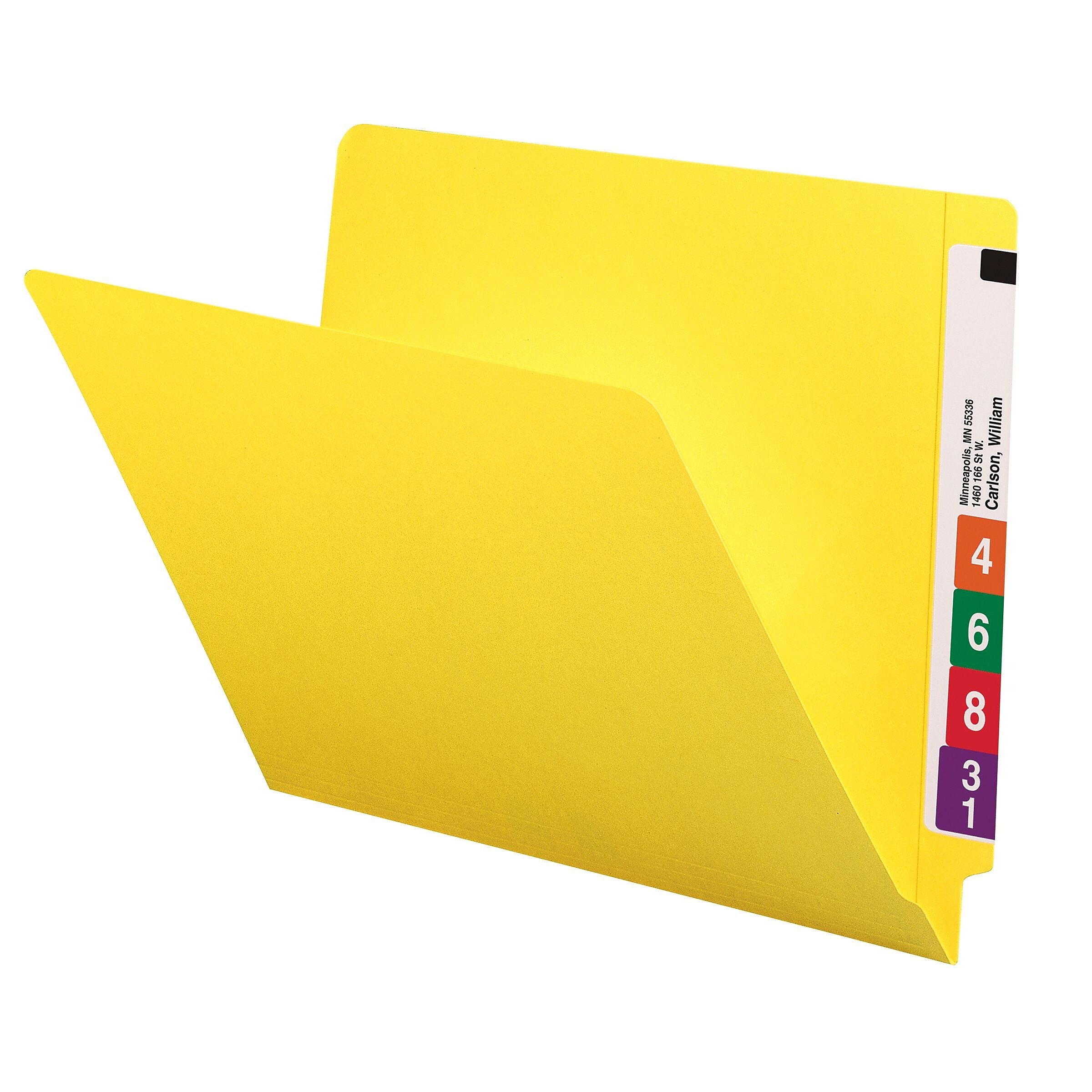 Smead Colored End Tab File Folder, Shelf-Master Reinforced Straight-Cut Tab, Letter Size, Yellow, 100/Box