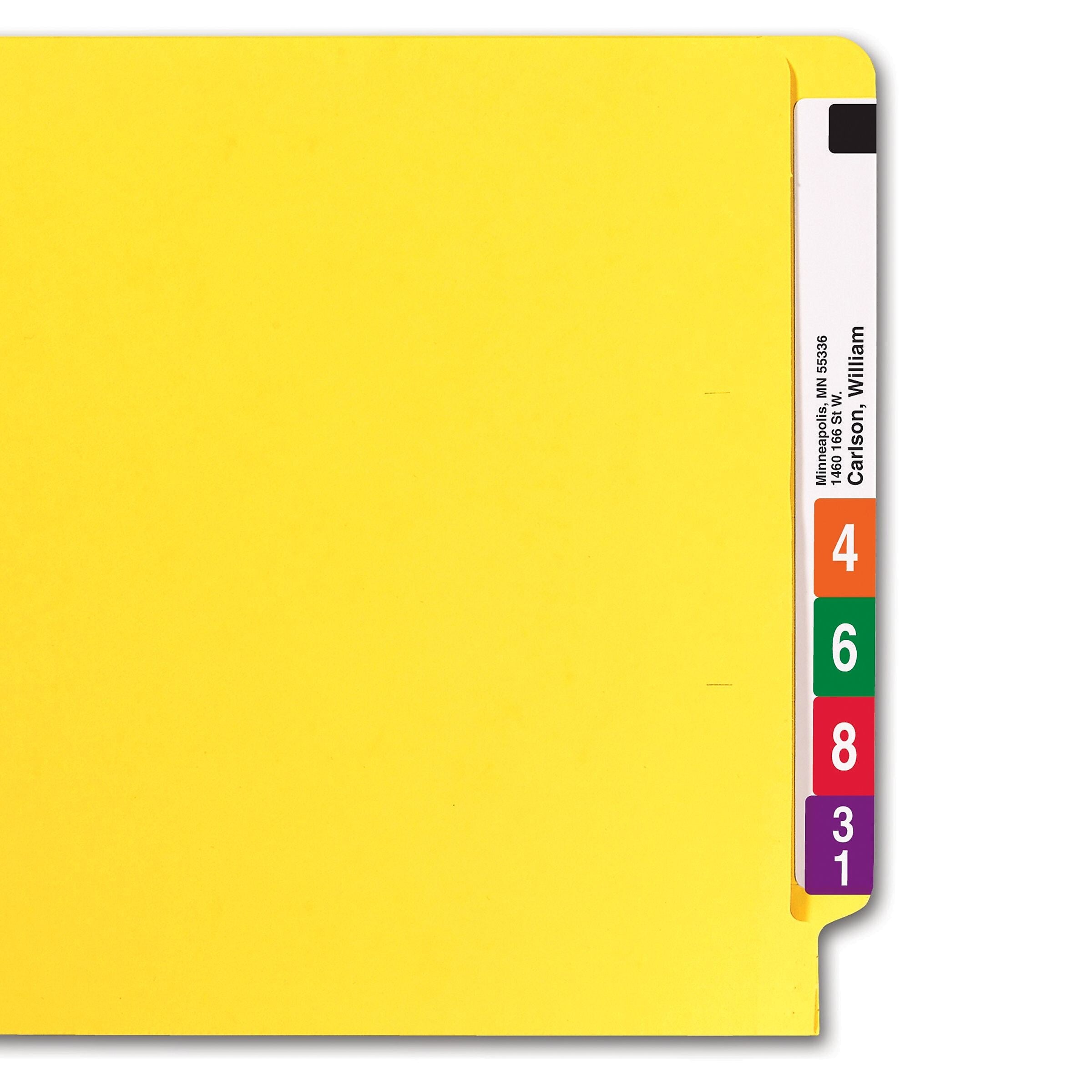 Smead Colored End Tab File Folder, Shelf-Master Reinforced Straight-Cut Tab, Letter Size, Yellow, 100/Box