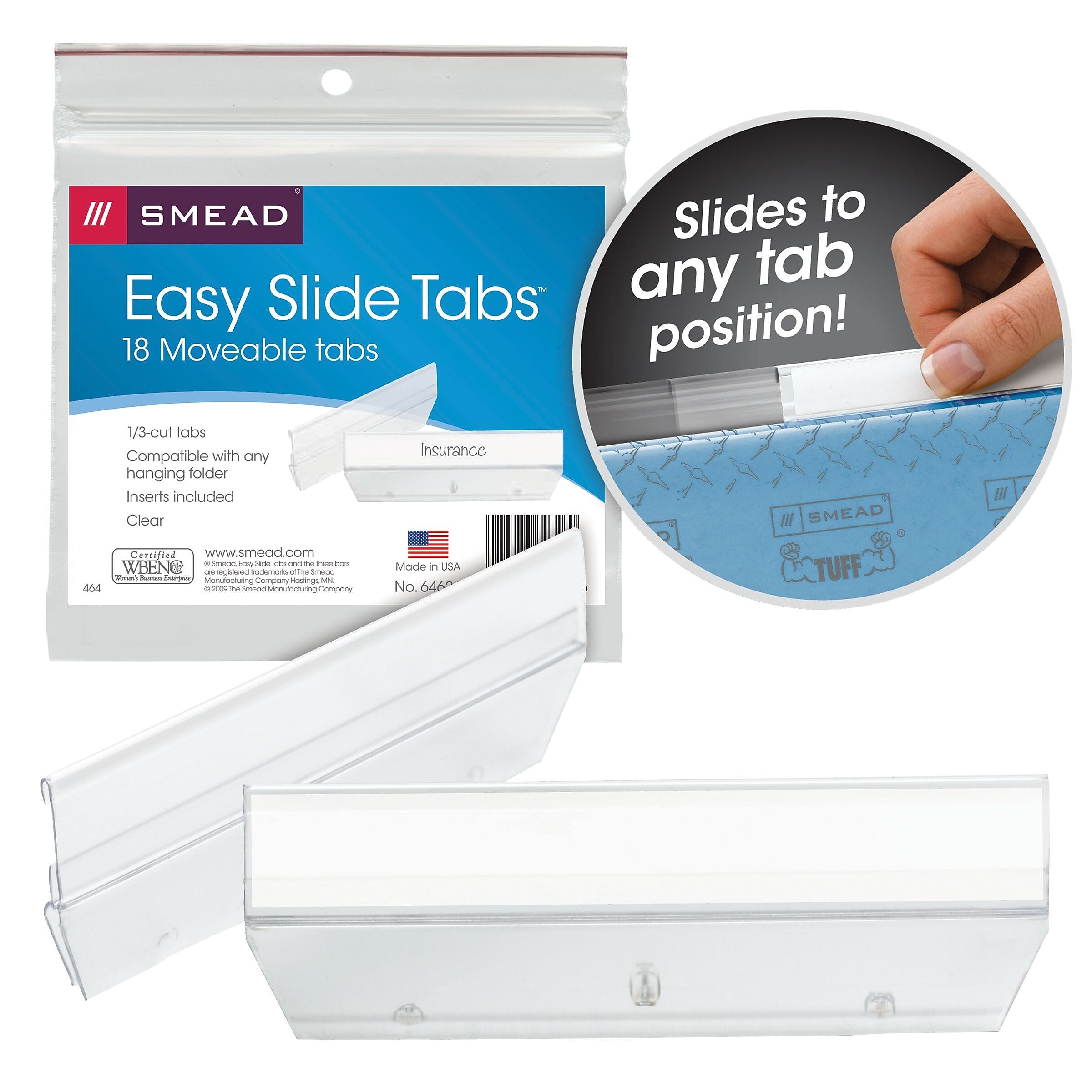 Smead Easy Slide™ Tab, 1/3-Cut, Clear, 18/Pack