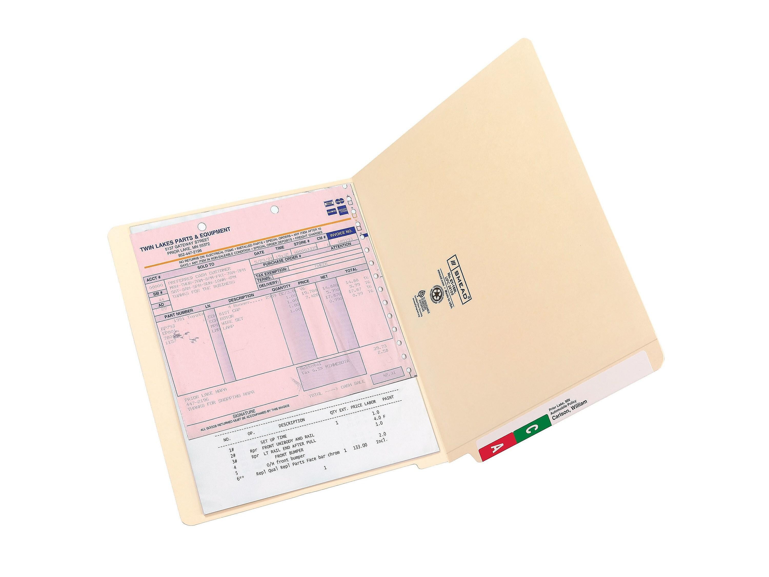 Smead End Tab 100% Recycled File Folder, Shelf-Master Reinforced Straight-Cut Tab, Letter Size, Manila, 100/Box