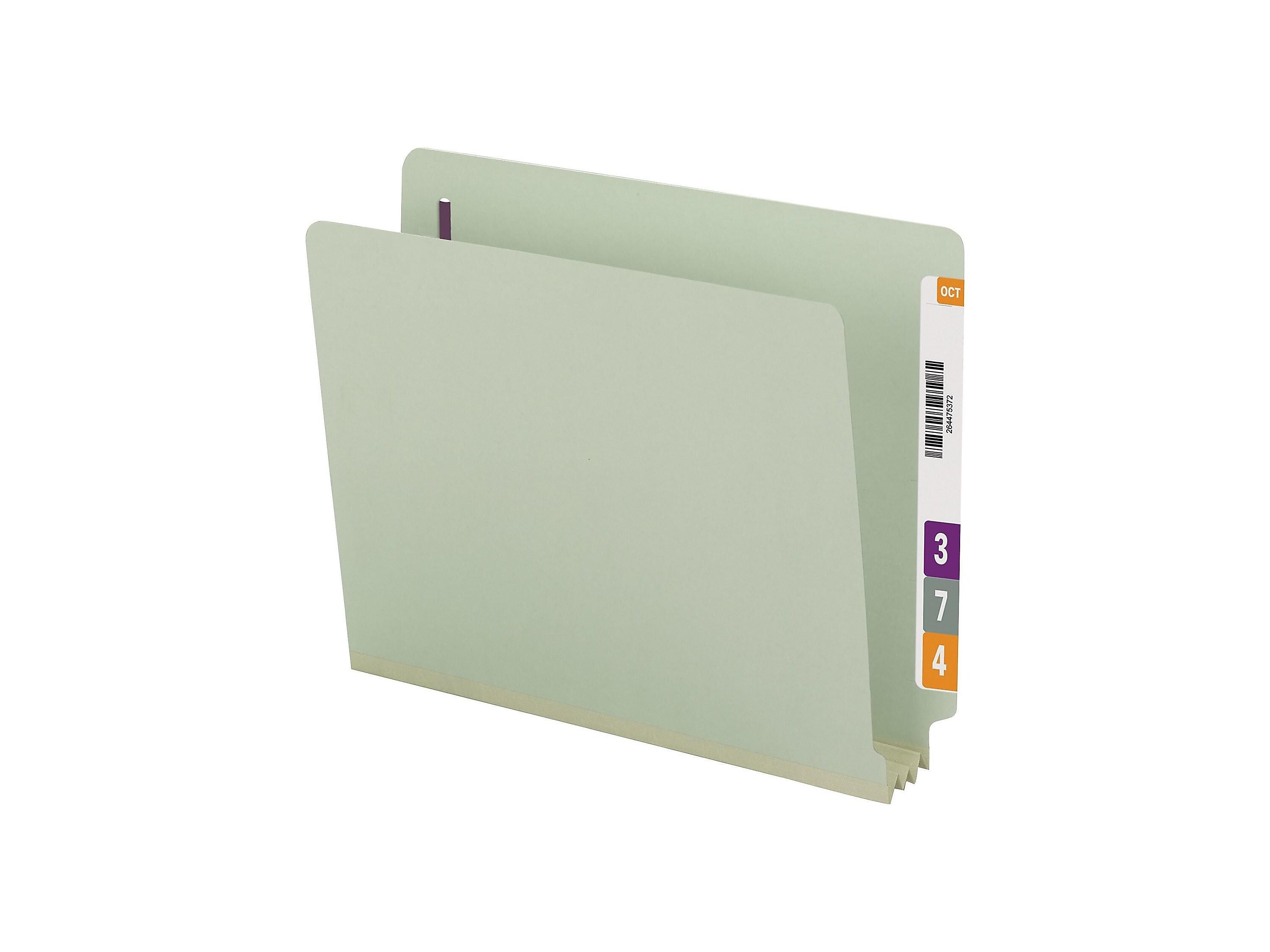 Smead End Tab Classification Folders with SafeSHIELD Fasteners, Letter Size, Gray/Green, 25/Box