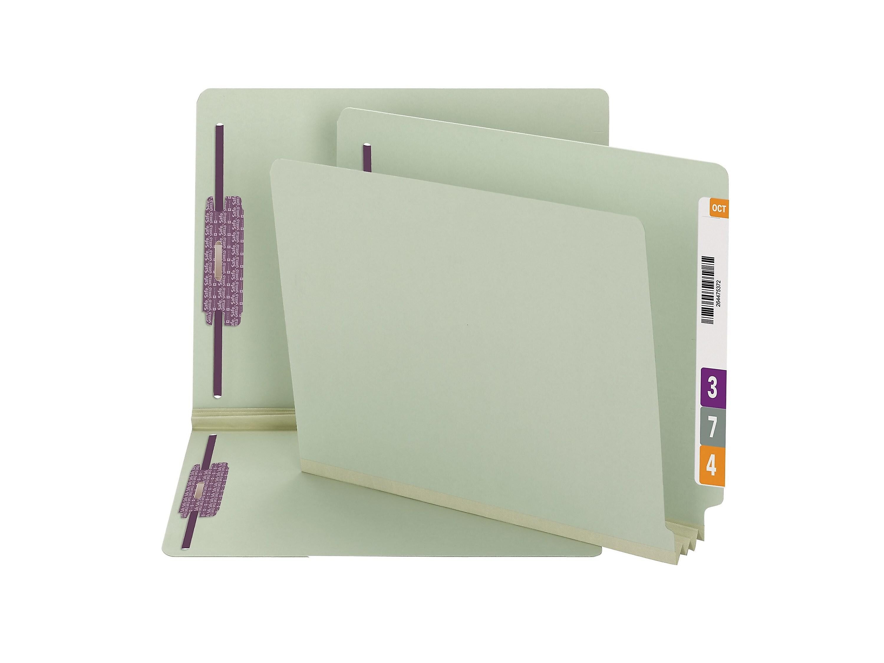 Smead End Tab Classification Folders with SafeSHIELD Fasteners, Letter Size, Gray/Green, 25/Box