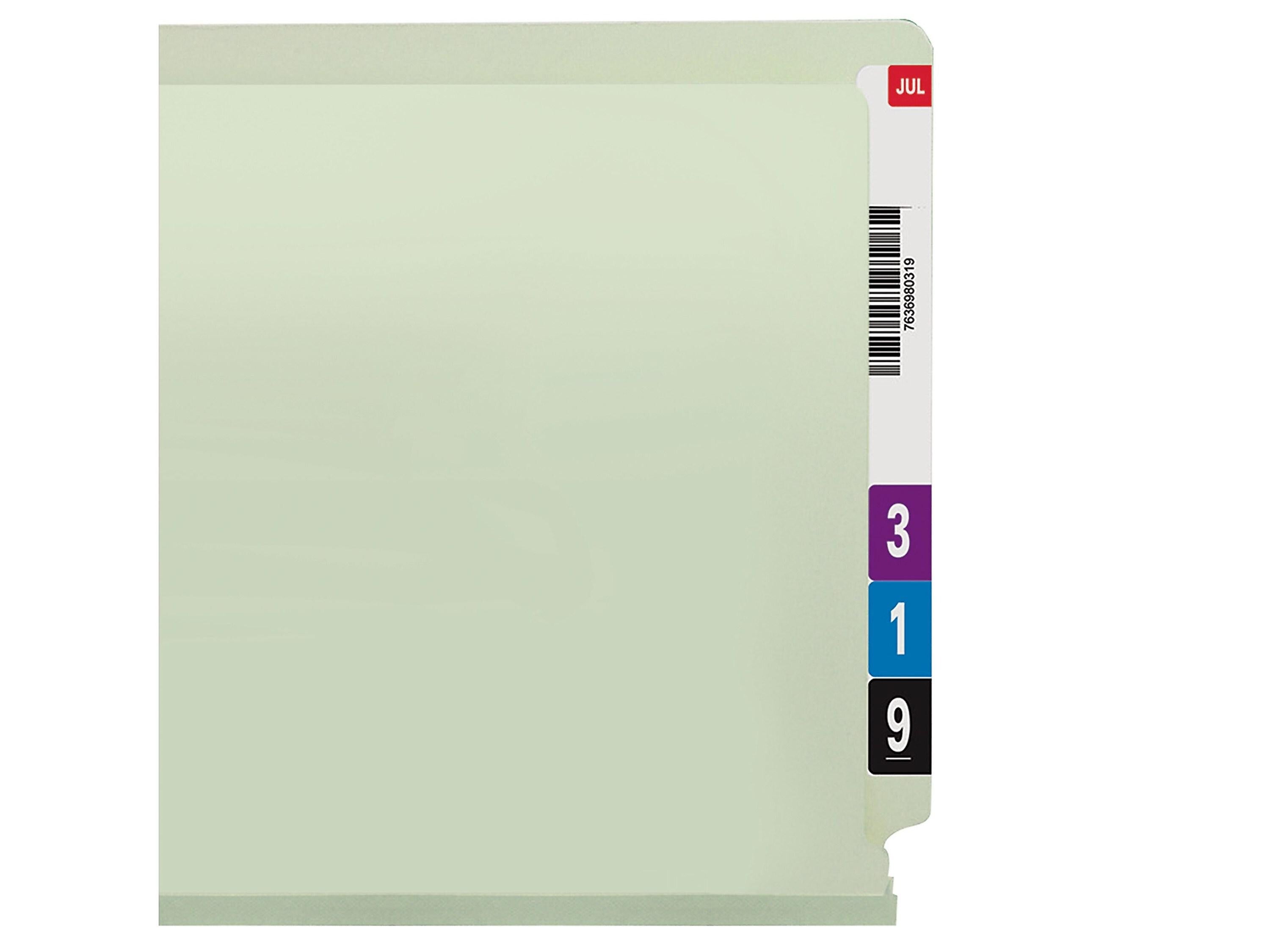 Smead End Tab Classification Folders with SafeSHIELD Fasteners, Letter Size, Gray/Green, 25/Box