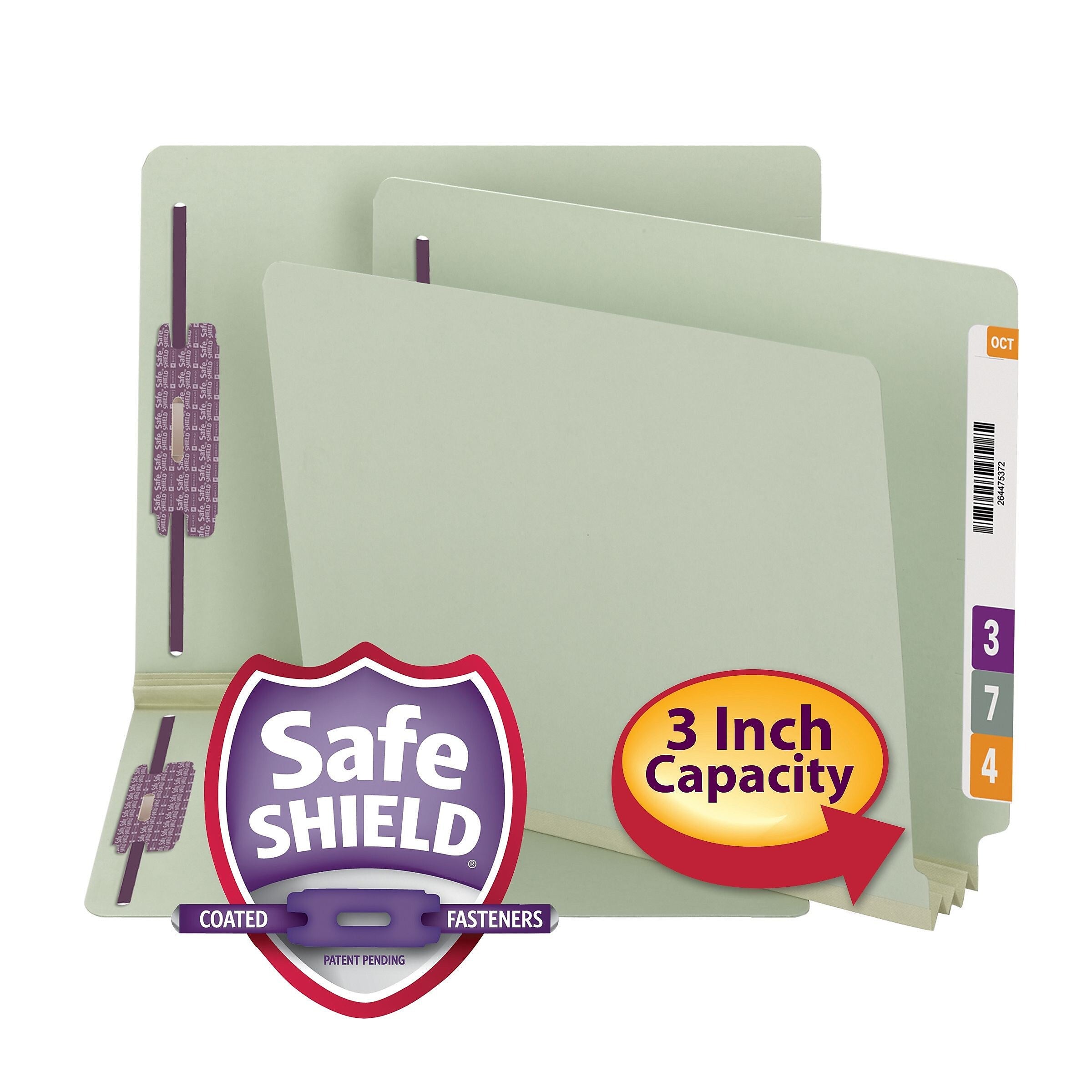 Smead End Tab Classification Folders with SafeSHIELD Fasteners, Letter Size, Gray/Green, 25/Box