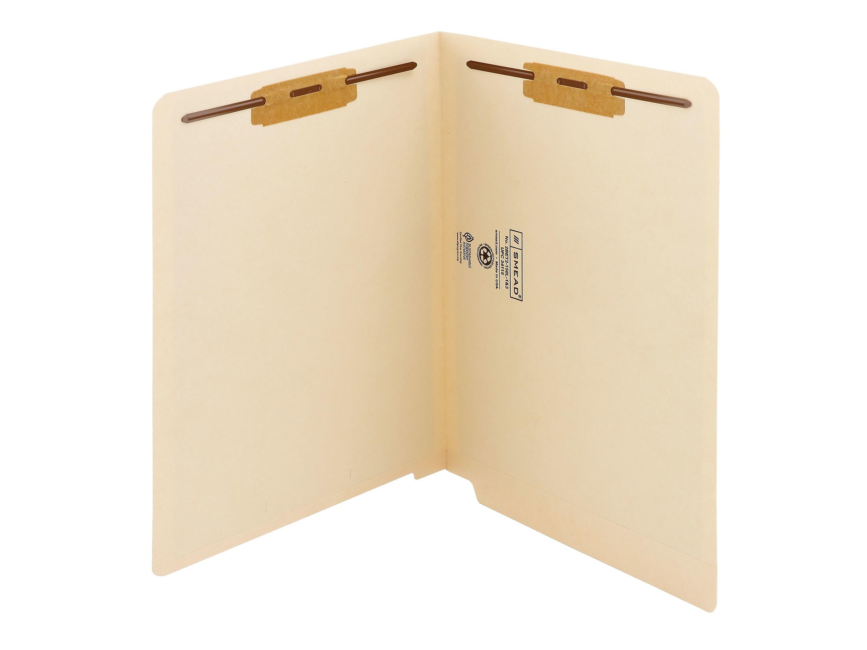 Smead End Tab Fastener Folders, Shelf-Master Reinforced Straight-Cut Tab, Letter Size, Manila, 50/Box