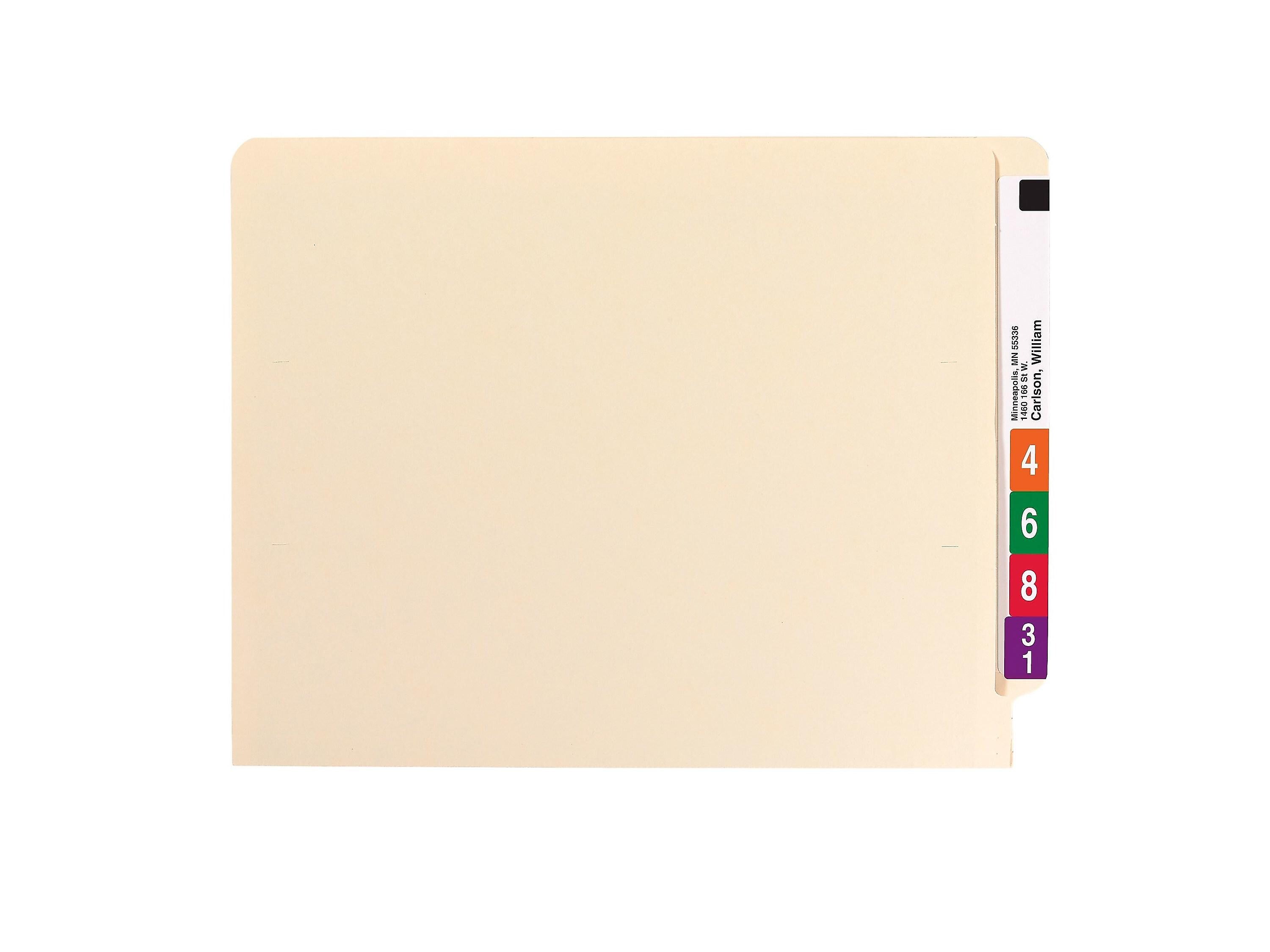 Smead End Tab Fastener Folders, Shelf-Master Reinforced Straight-Cut Tab, Letter Size, Manila, 50/Box