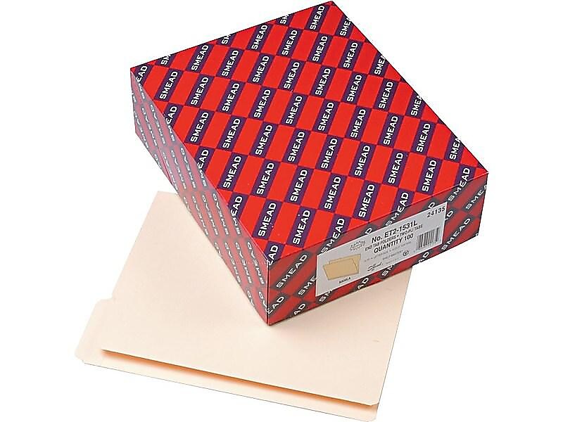 Smead® End Tab File Folder, Shelf-Master® Reinforced 1/3-Cut Tab Top Position, Letter Size, Manila, 100 per Box
