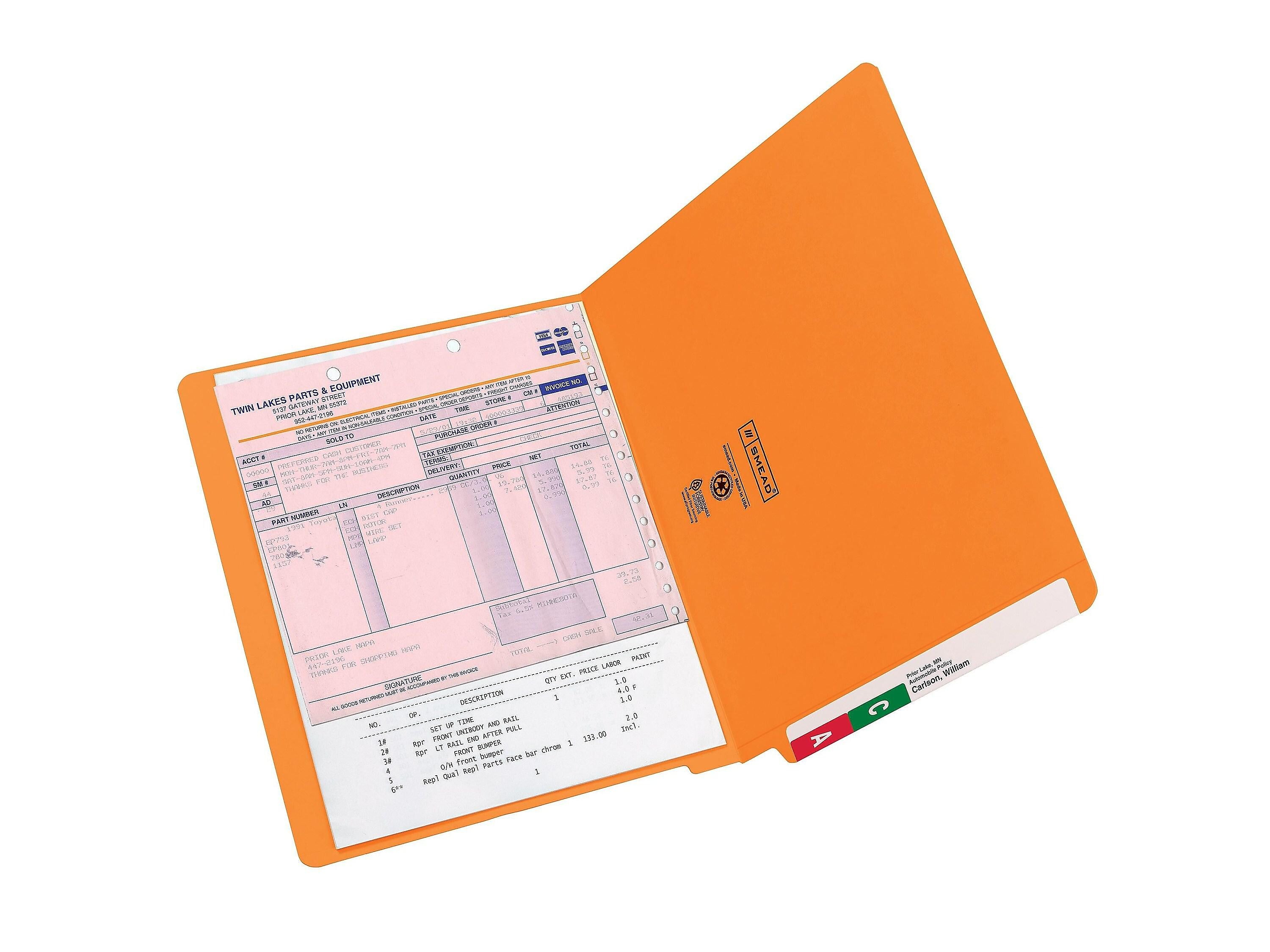 Smead End-Tab File Folders, Shelf-Master Reinforced Straight-Cut Tab, Letter Size, Orange, 100/Box