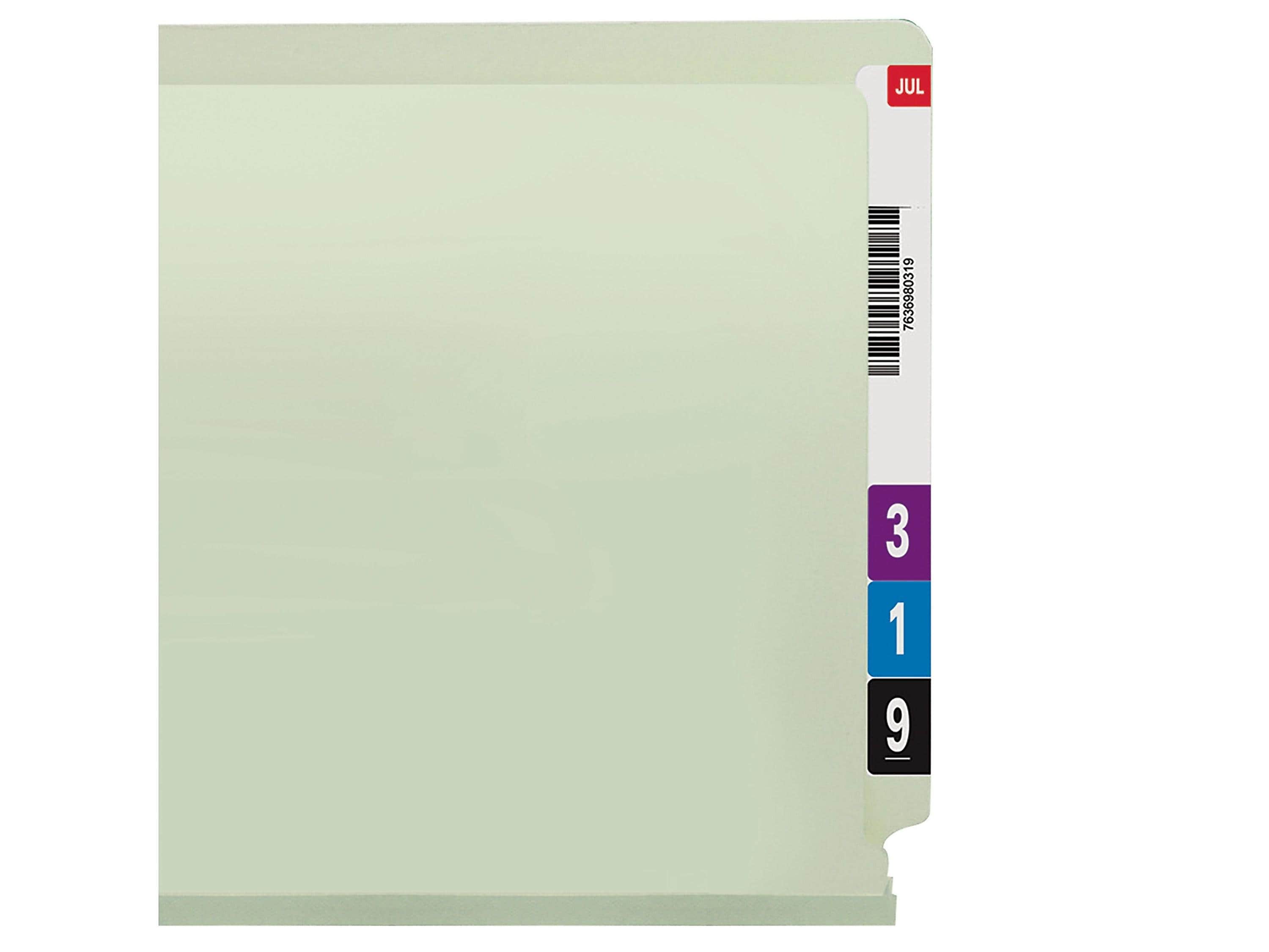 Smead End Tab Folders with SafeSHIELD Fasteners, Letter Size, Gray/Green, 25/Box