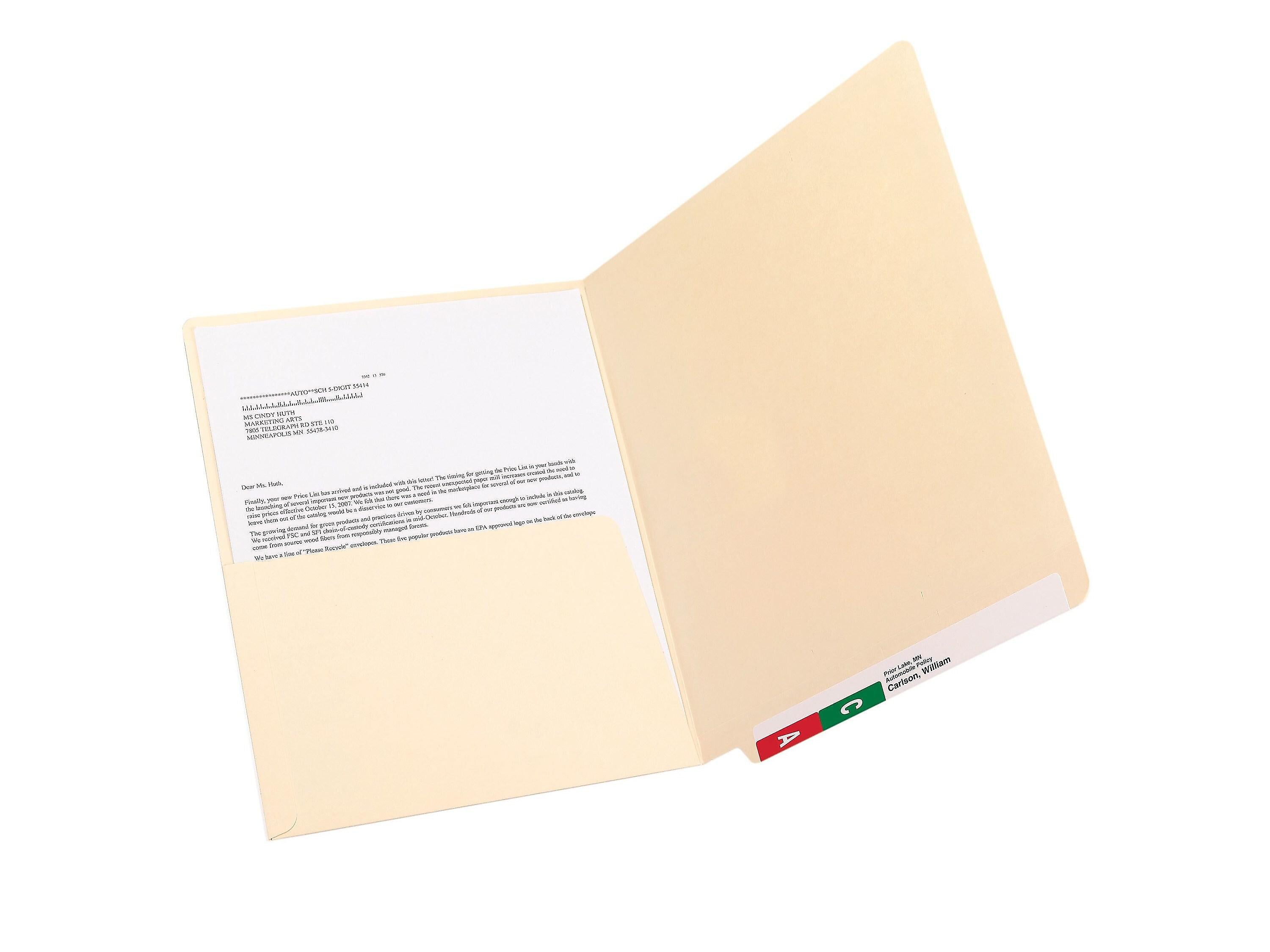 Smead End Tab Pocket Folder, Shelf-Master Reinforced Straight-Cut Tab, 1 Pocket, Letter Size, Manila, 50/Box