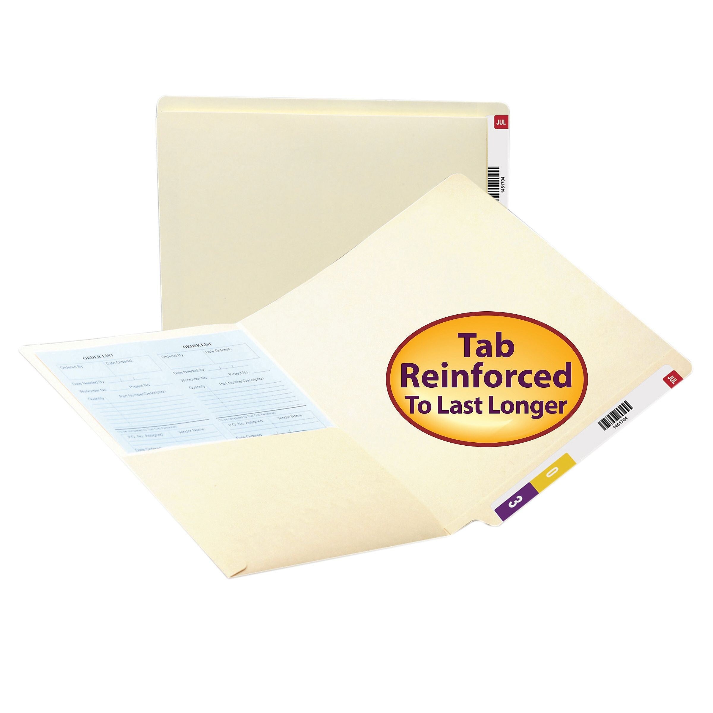 Smead End Tab Pocket Folder, Shelf-Master Reinforced Straight-Cut Tab, 1 Pocket, Letter Size, Manila, 50/Box
