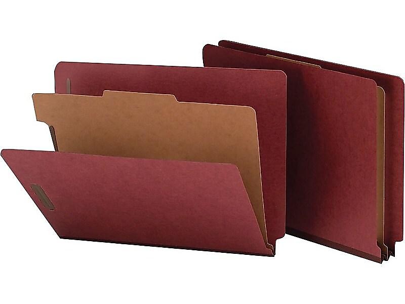 Smead End Tab Pressboard Classification Folders with SafeSHIELD Fasteners, Letter Size, 1 Divider, Red, 10/Box