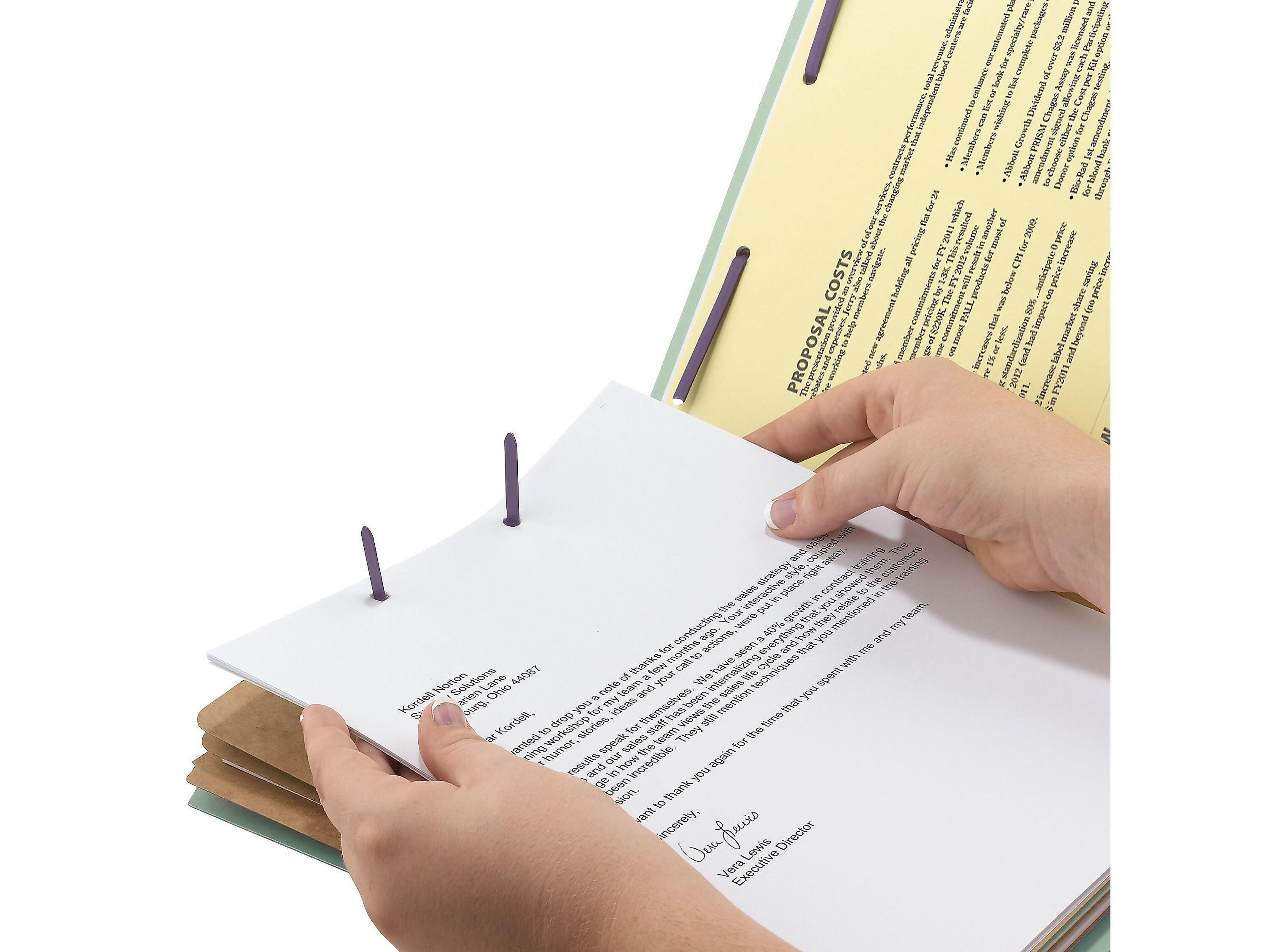 Smead End Tab Pressboard Classification Folders with SafeSHIELD Fasteners, Letter Size, 3 Dividers, Gray/Green, 10/Box