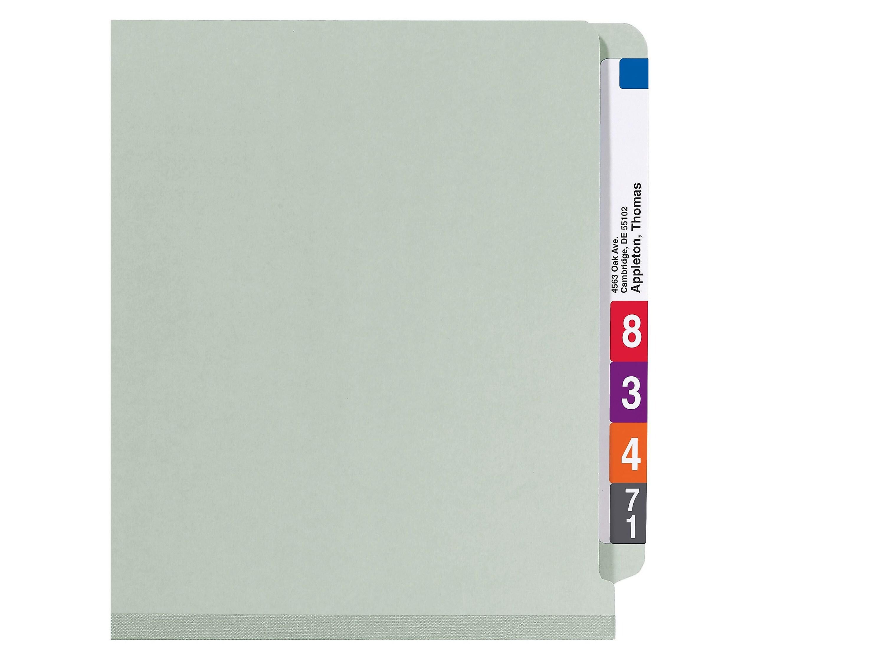 Smead End Tab Pressboard Classification Folders with SafeSHIELD Fasteners, Letter Size, Gray/Green, 10/Box