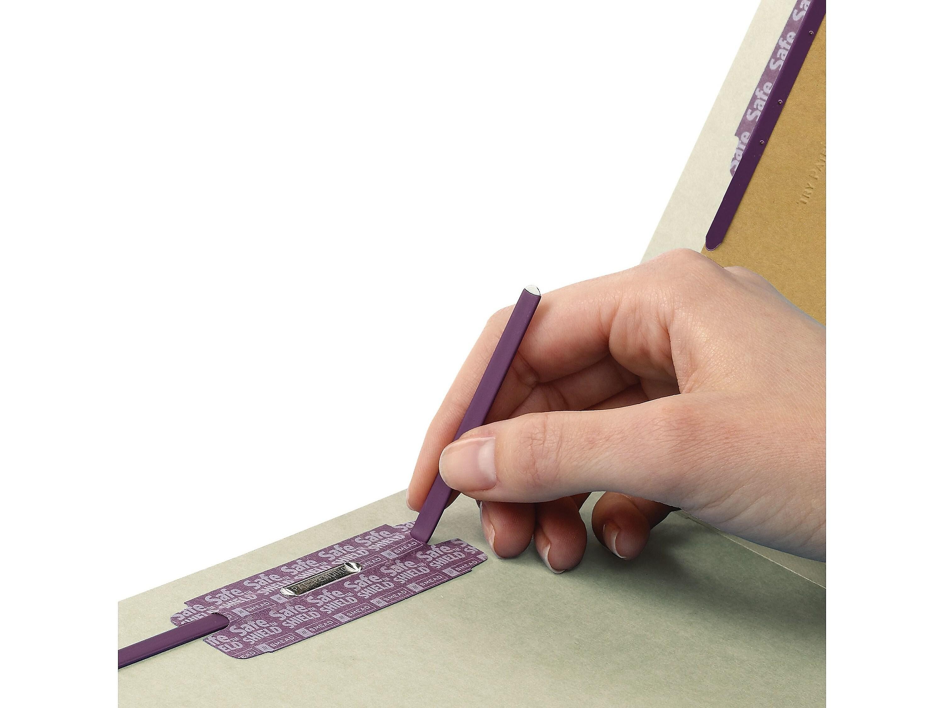 Smead End Tab Pressboard Classification Folders with SafeSHIELD Fasteners, Letter Size, Gray/Green, 10/Box