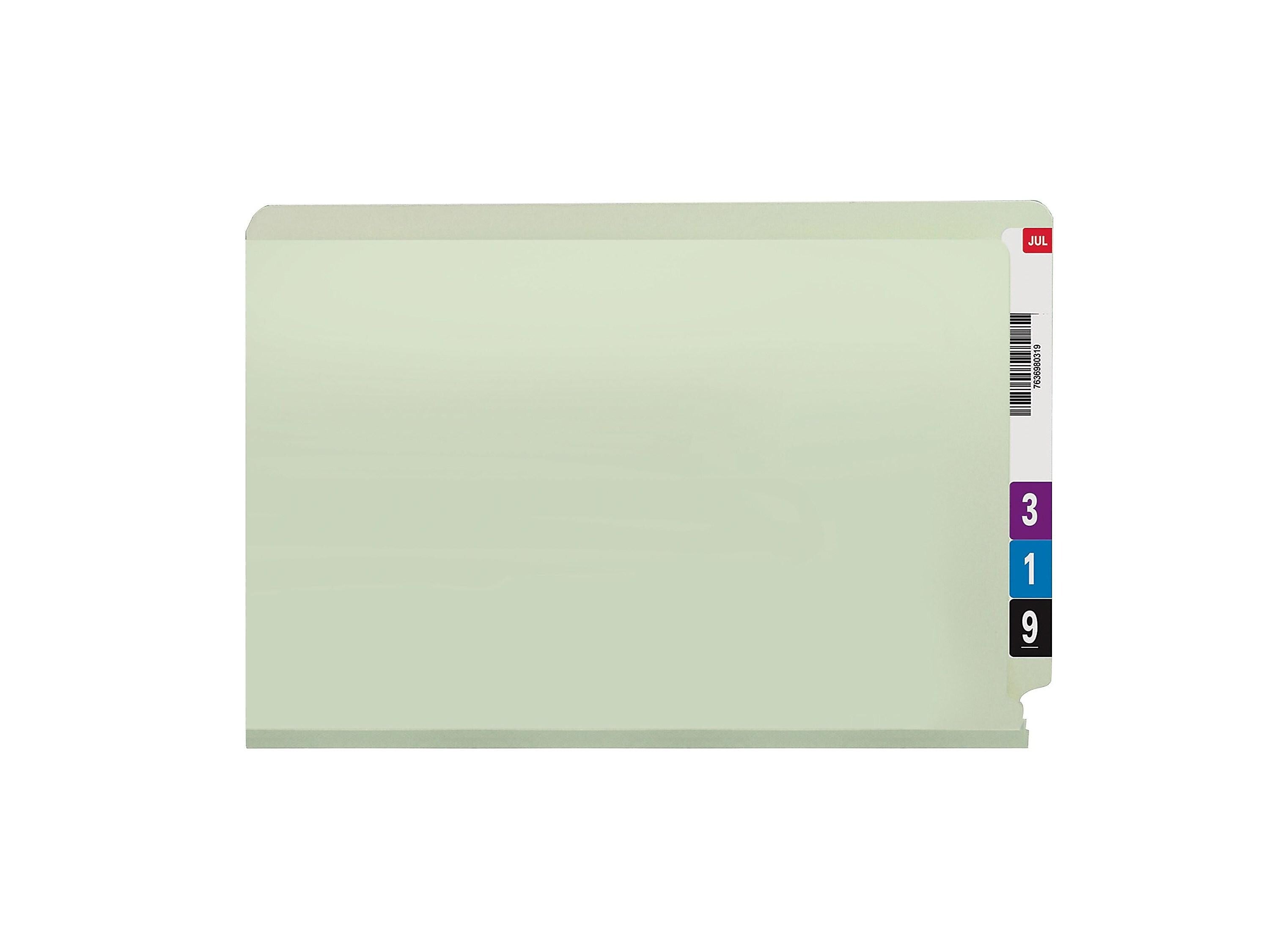 Smead End-Tab Pressboard Fastener File Folder with SafeSHIELD Fastener, Legal Size, Gray/Green, 25/Box