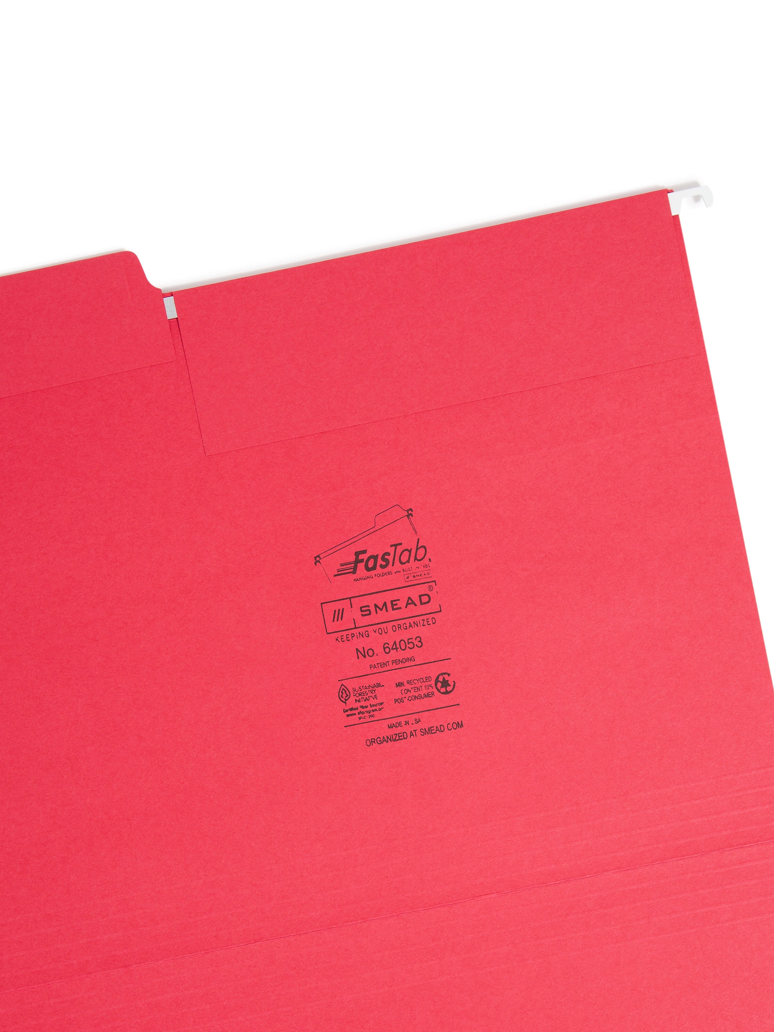 Smead FasTab® Hanging File Folders, 1/3 Cut, Letter Size, Multicolor, 18/Box