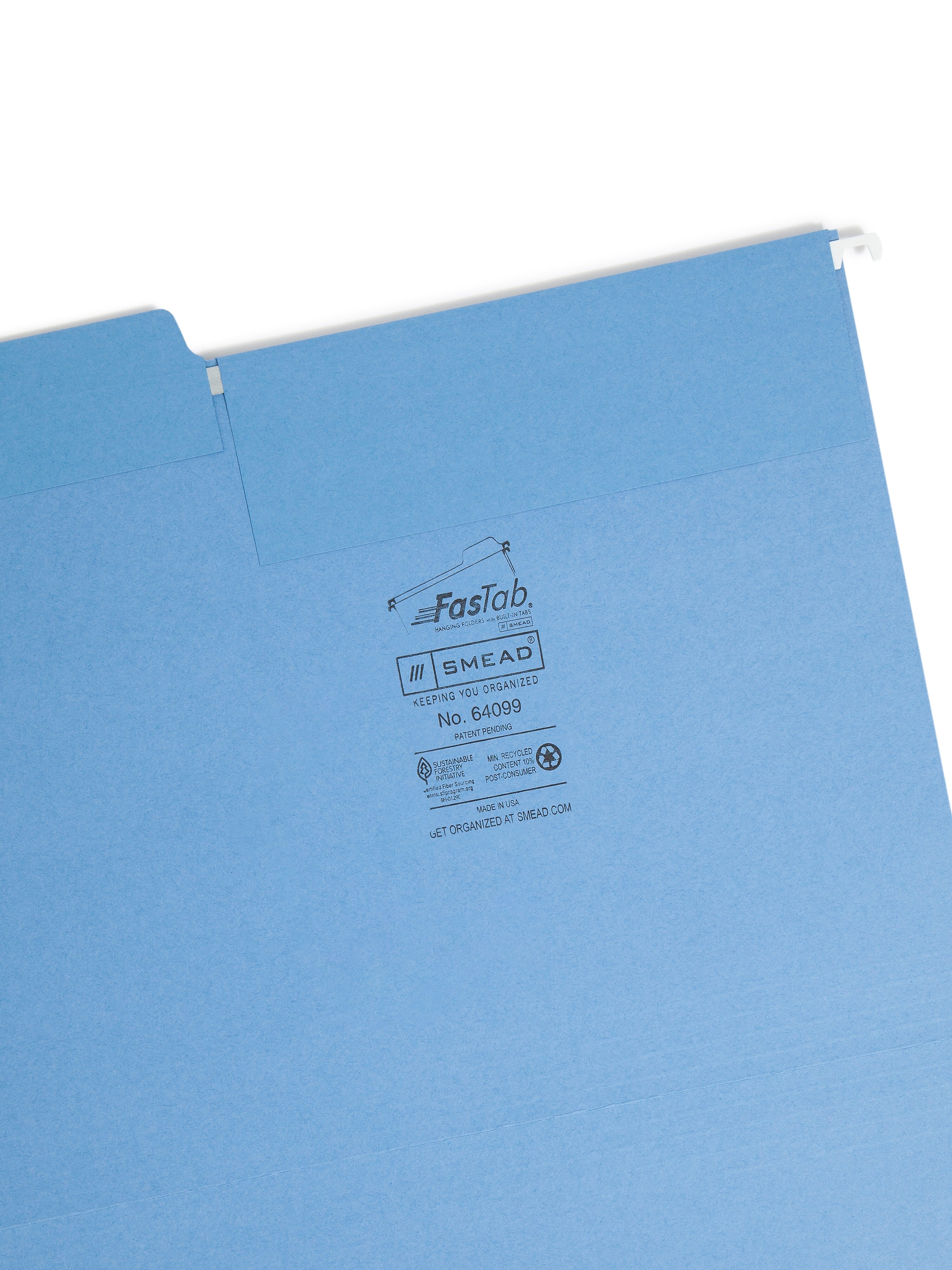 Smead FasTab Hanging File Folders, 1/3-Cut Tab, Letter Size, Blue, 20/Box