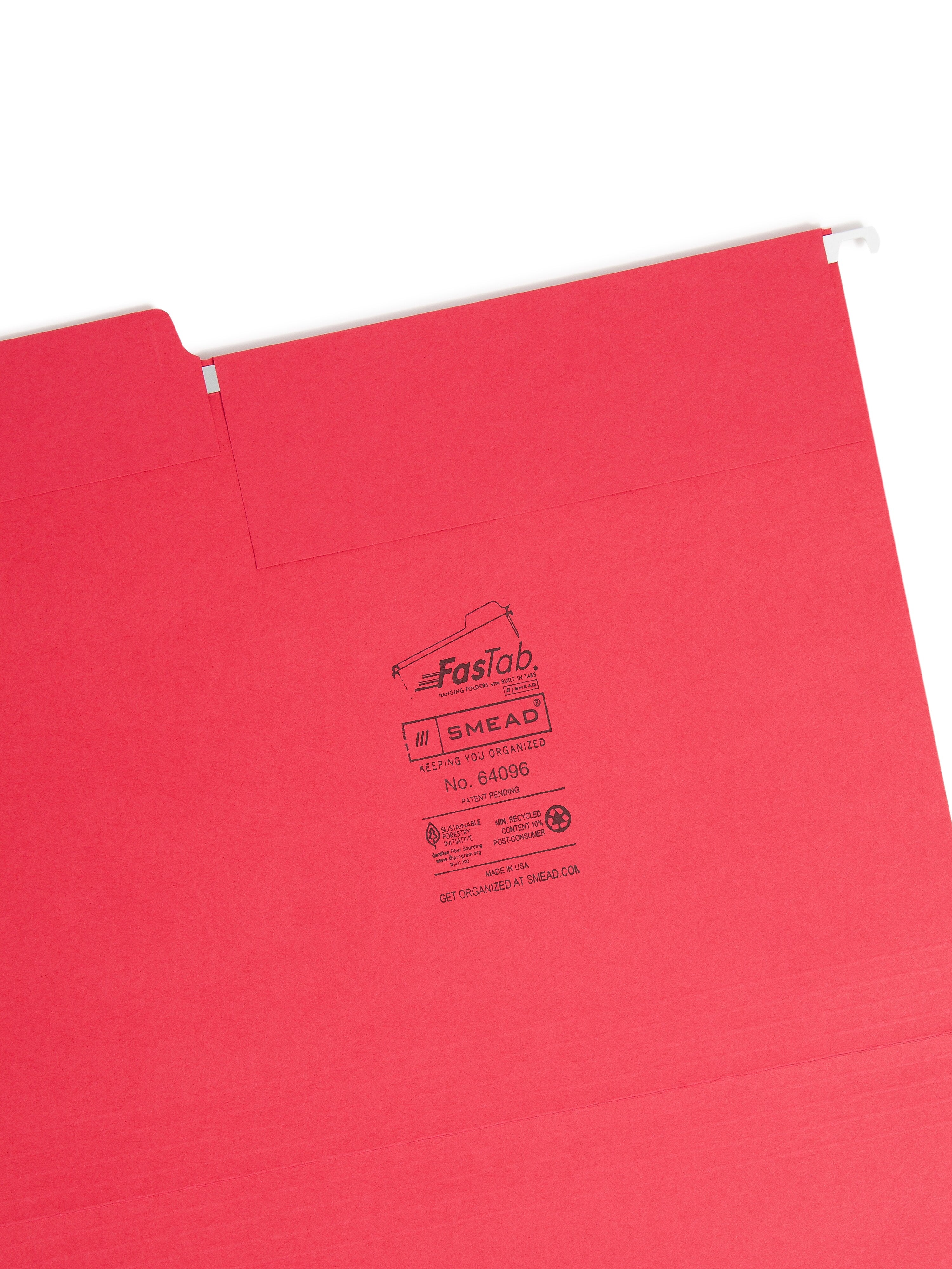 Smead FasTab Hanging File Folders, 1/3-Cut Tab, Letter Size, Red, 20/Box