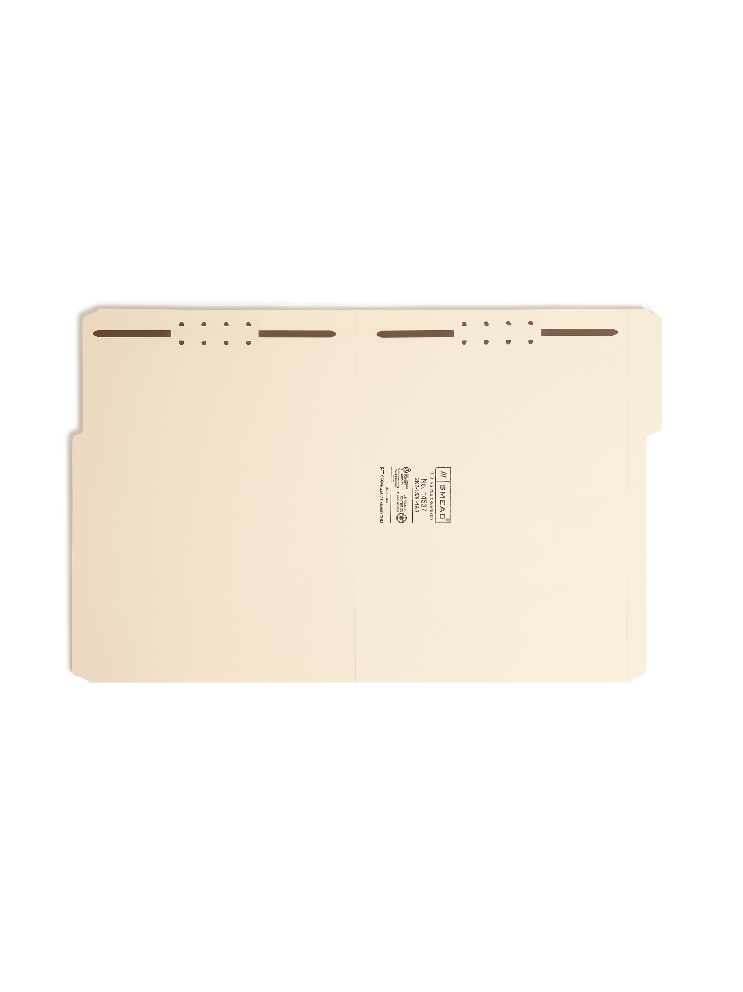 Smead Fastener File Folders, 2 Fasteners, Reinforced 1/3-Cut Tab, Letter Size, Manila, 50/Box