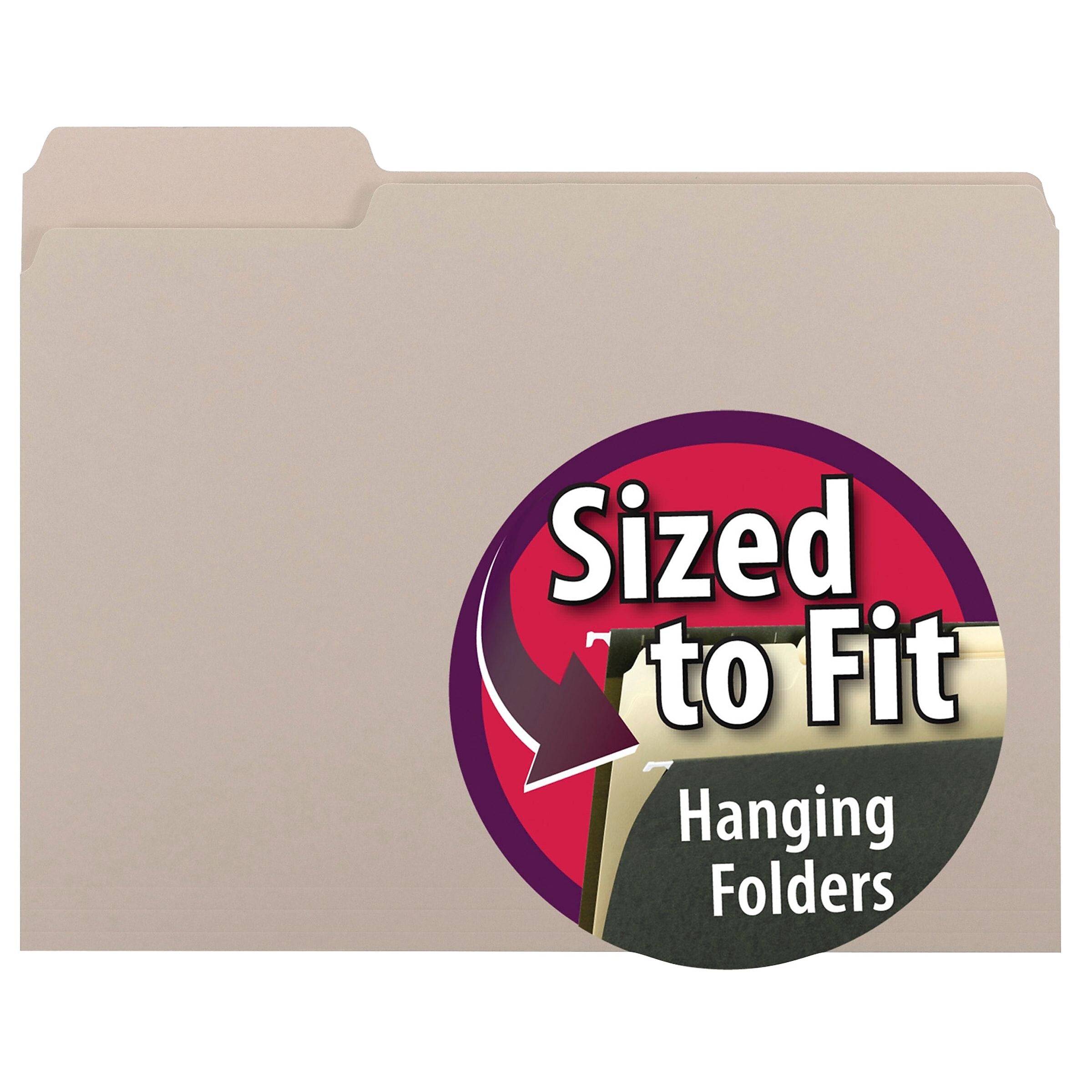 Smead File Folder, 3 Tab, Letter Size, Gray, 100/Box