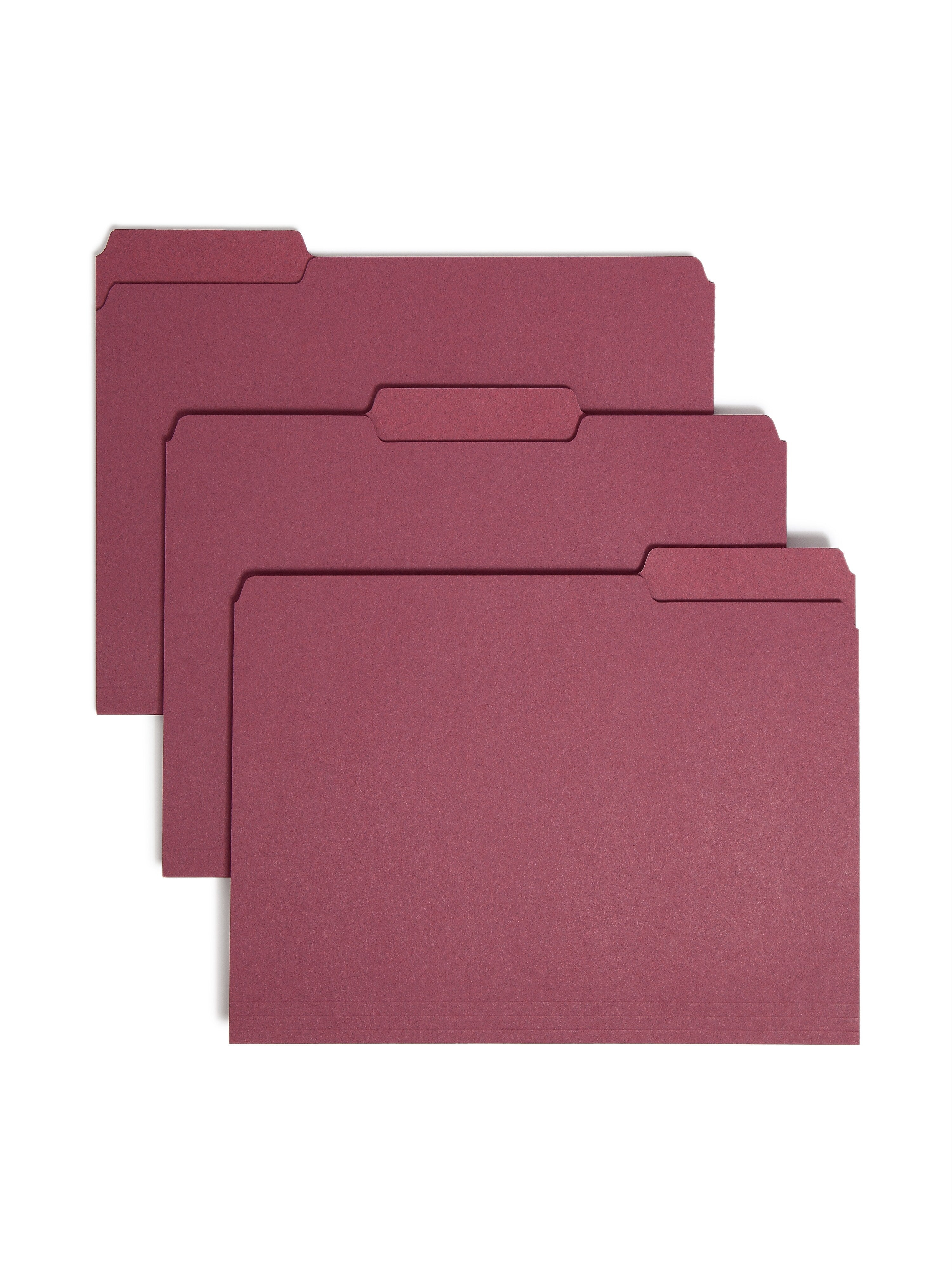 Smead File Folder, 3 Tab, Letter Size, Maroon, 100/Box