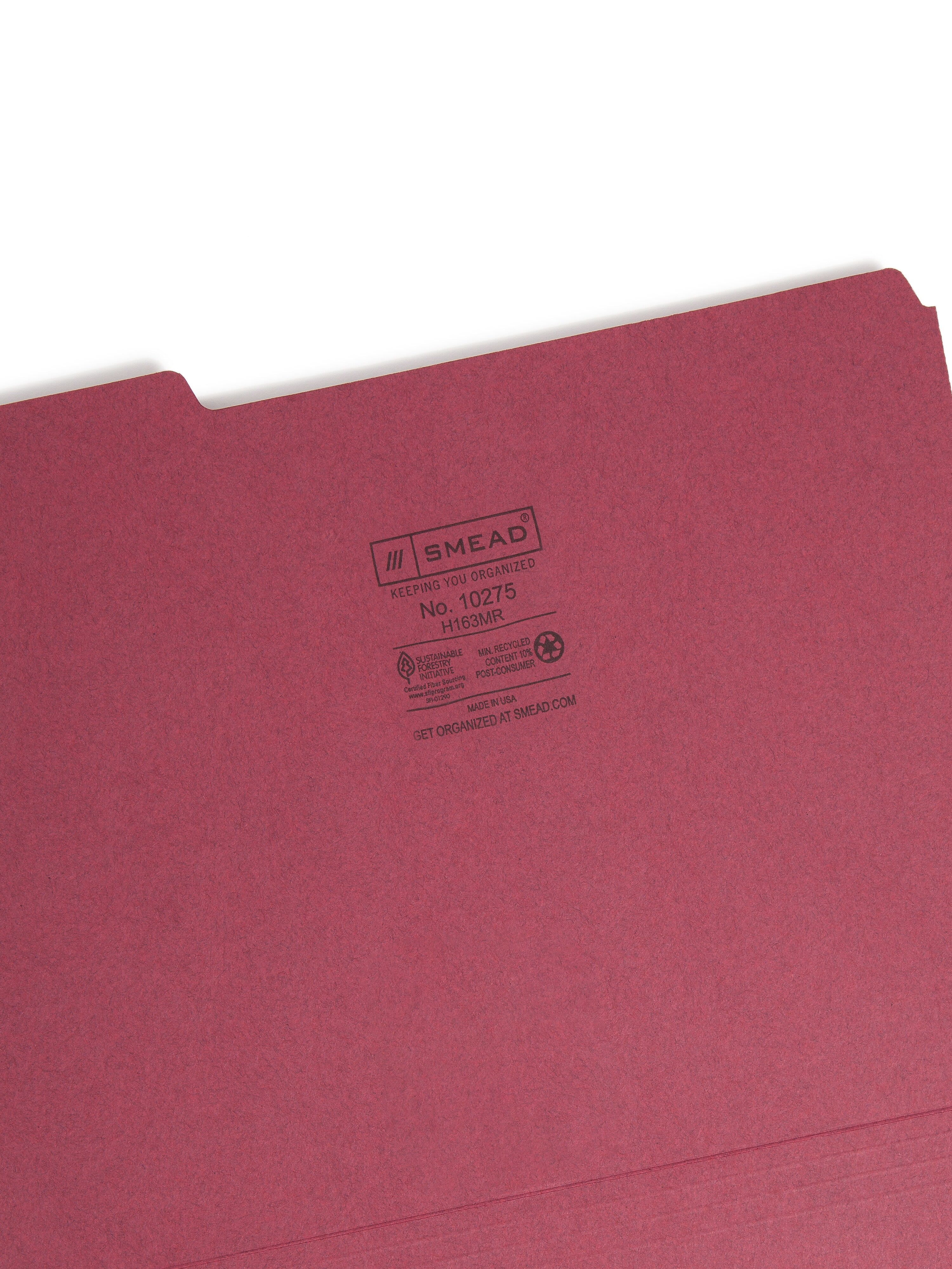Smead File Folder, 3 Tab, Letter Size, Maroon, 100/Box