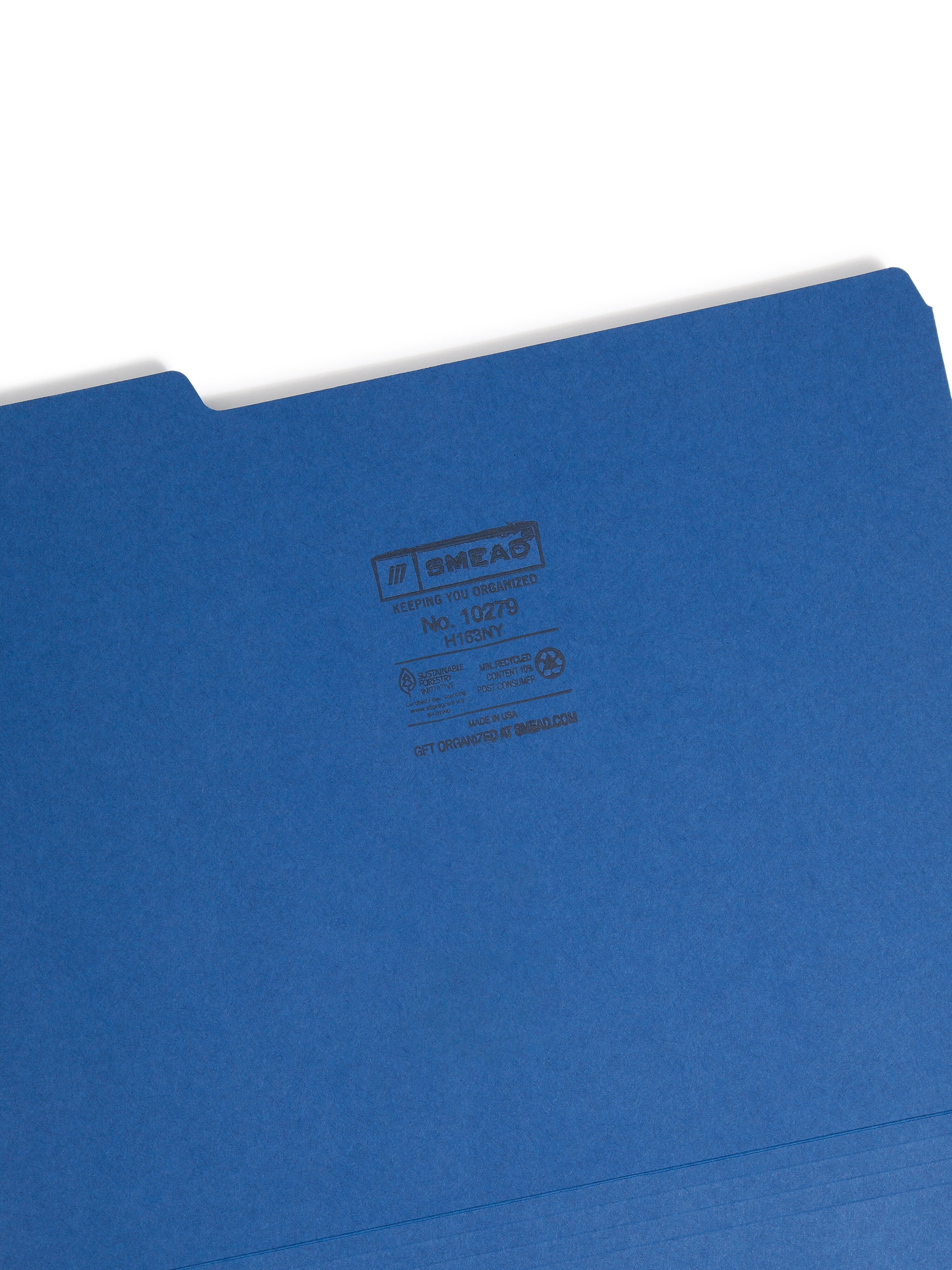 Smead File Folder, 3 Tab, Letter Size, Navy, 100/Box