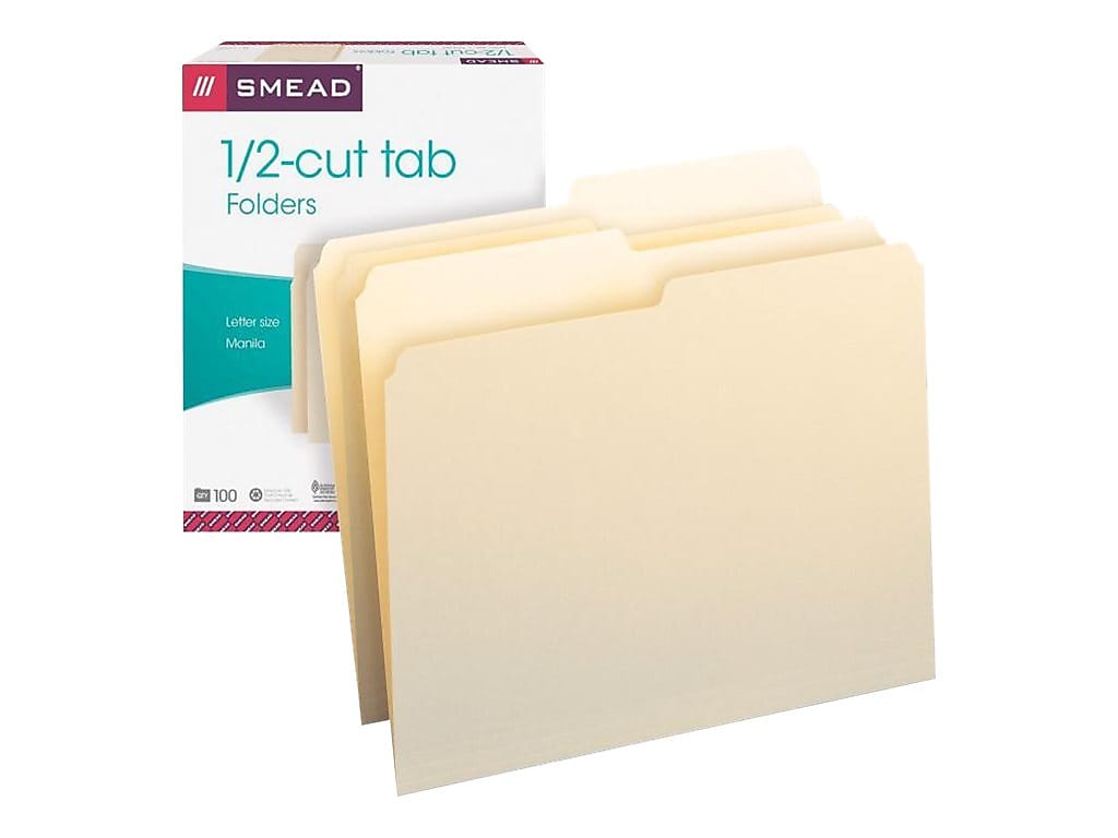 Smead File Folders, 1/2-Cut Tab, Letter Size, Manila, 100/Box