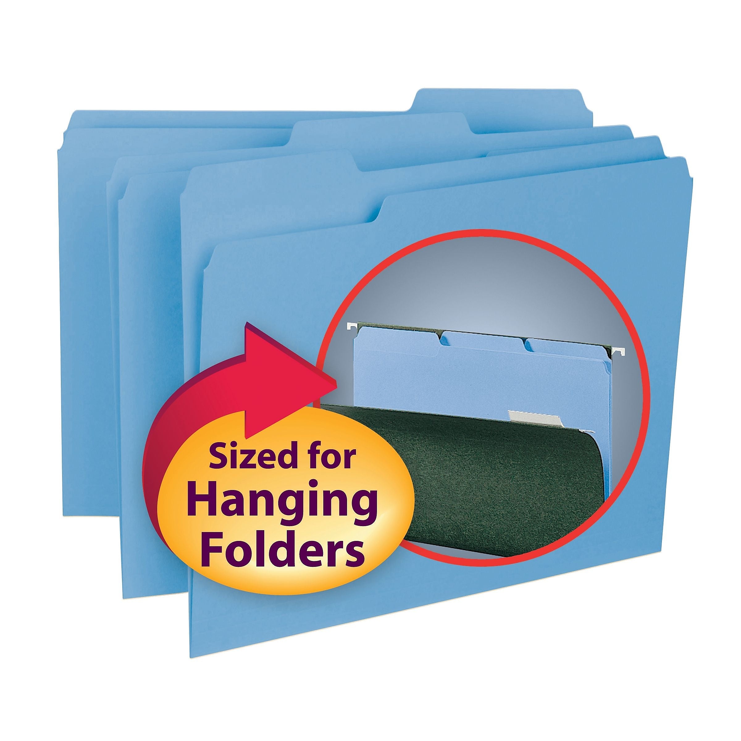 Smead File Folders, 3 Tab, Letter Size, Blue, 100/Box