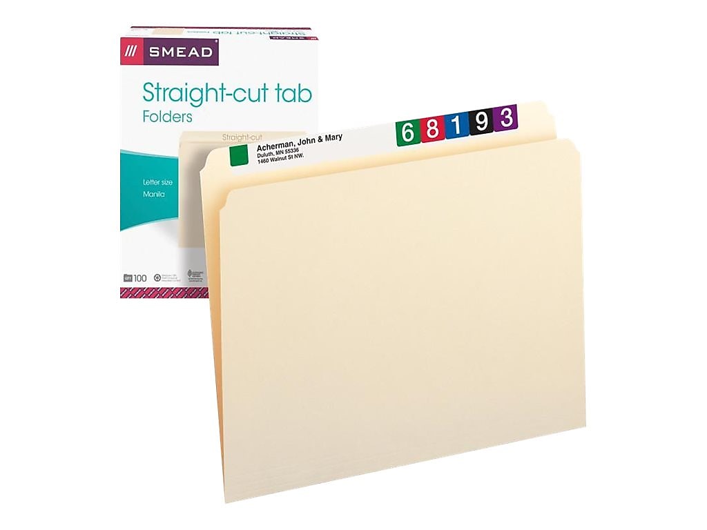 Smead File Folders, Straight-Cut Tab, Letter Size, Manila, 100/Box