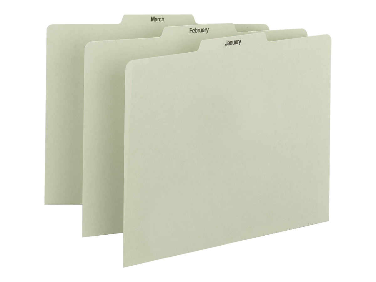 Smead File Guides, Jan-Dec Index, Straight Cut, Letter Size, Gray/Green, 12/Set