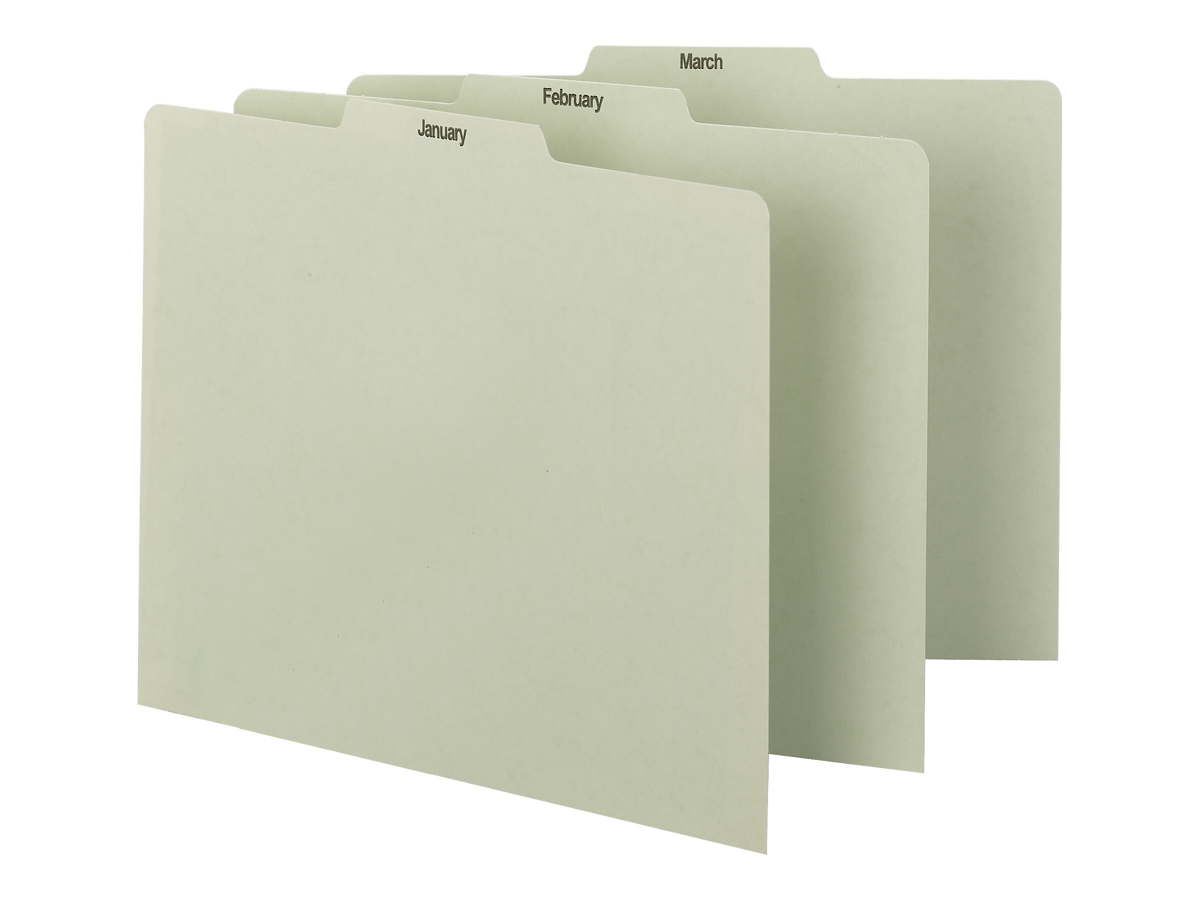 Smead File Guides, Jan-Dec Index, Straight Cut, Letter Size, Gray/Green, 12/Set