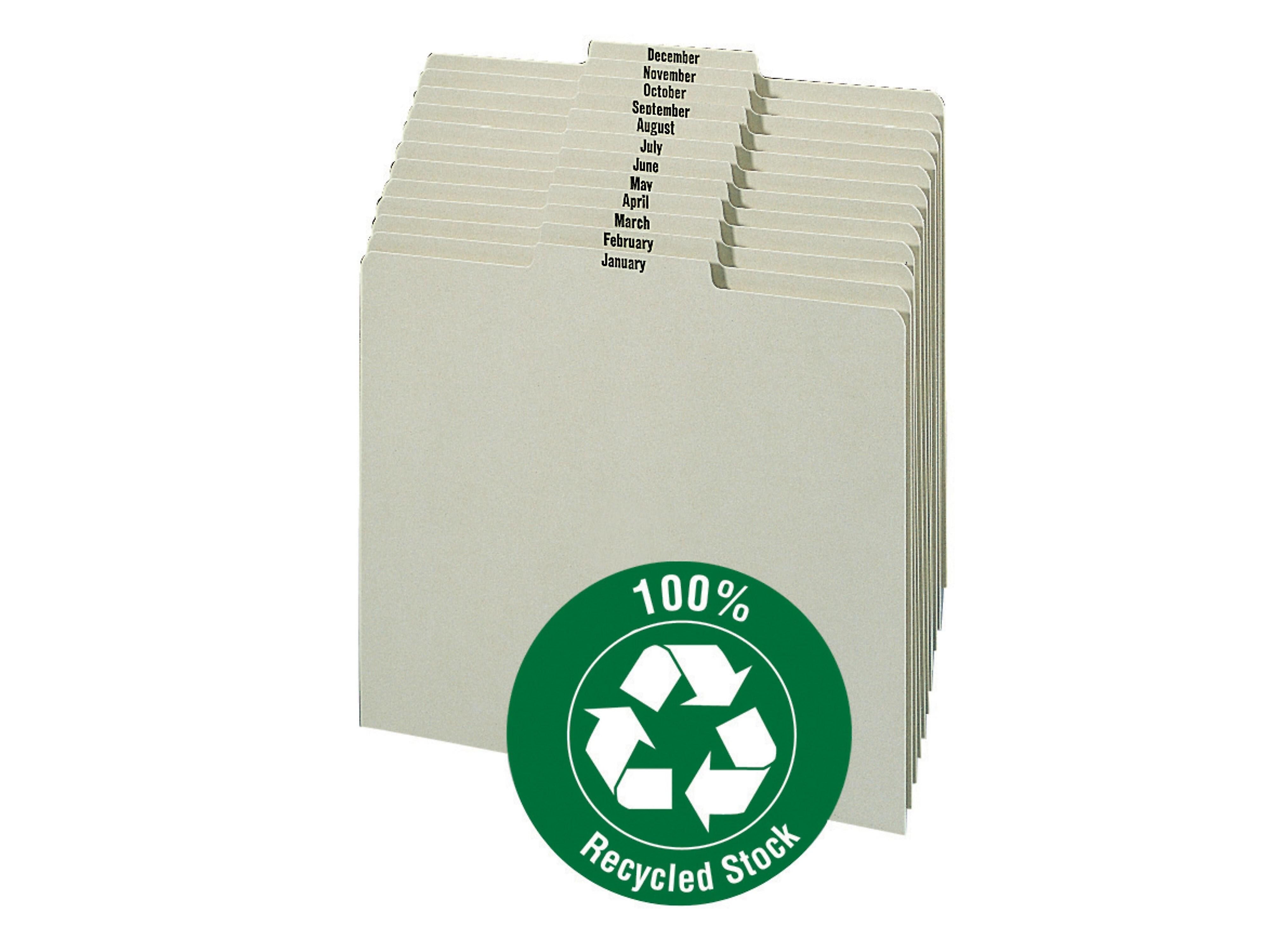 Smead File Guides, Jan-Dec Index, Straight Cut, Letter Size, Gray/Green, 12/Set