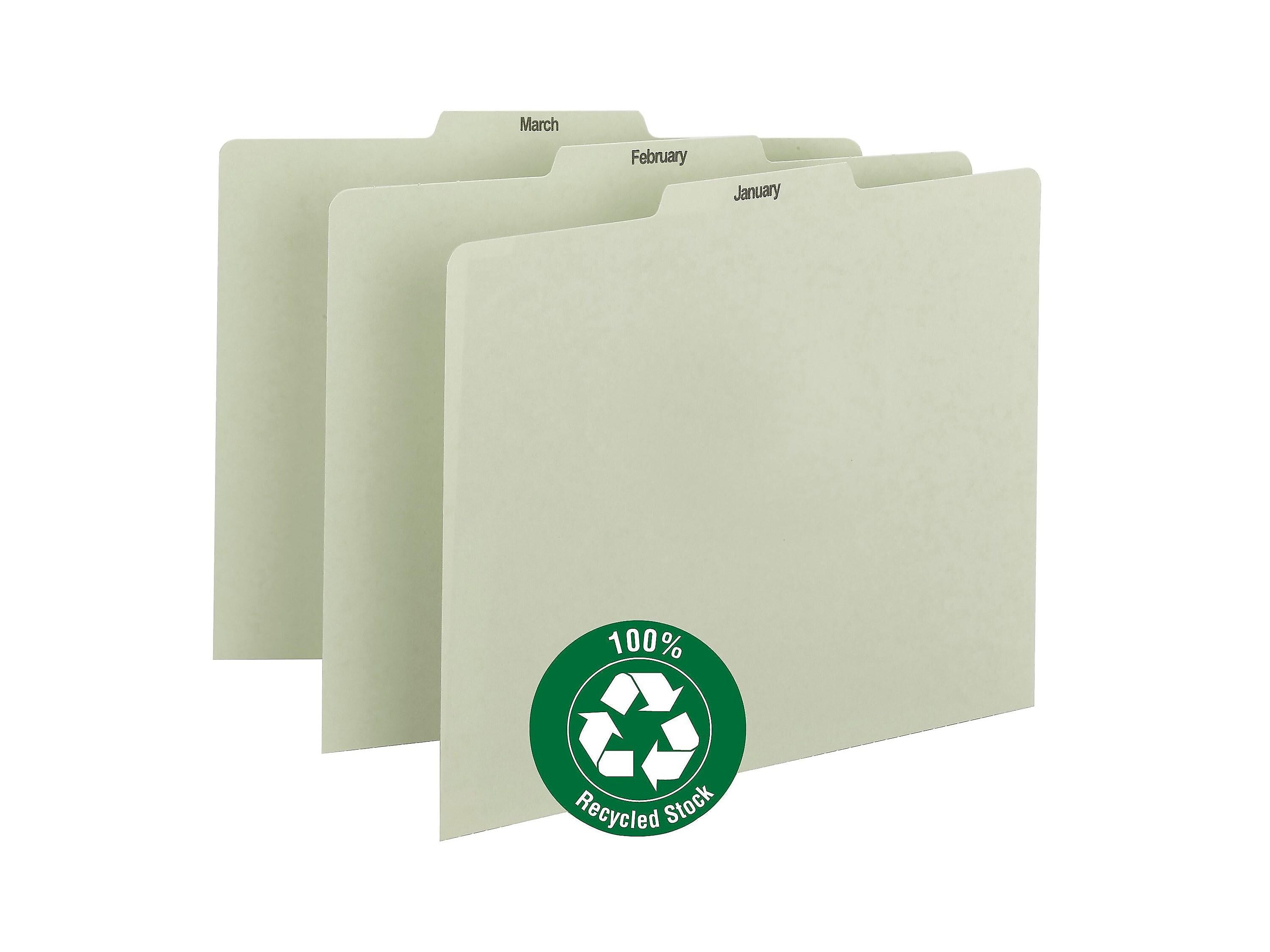 Smead File Guides, Jan-Dec Index, Straight Cut, Letter Size, Gray/Green, 12/Set