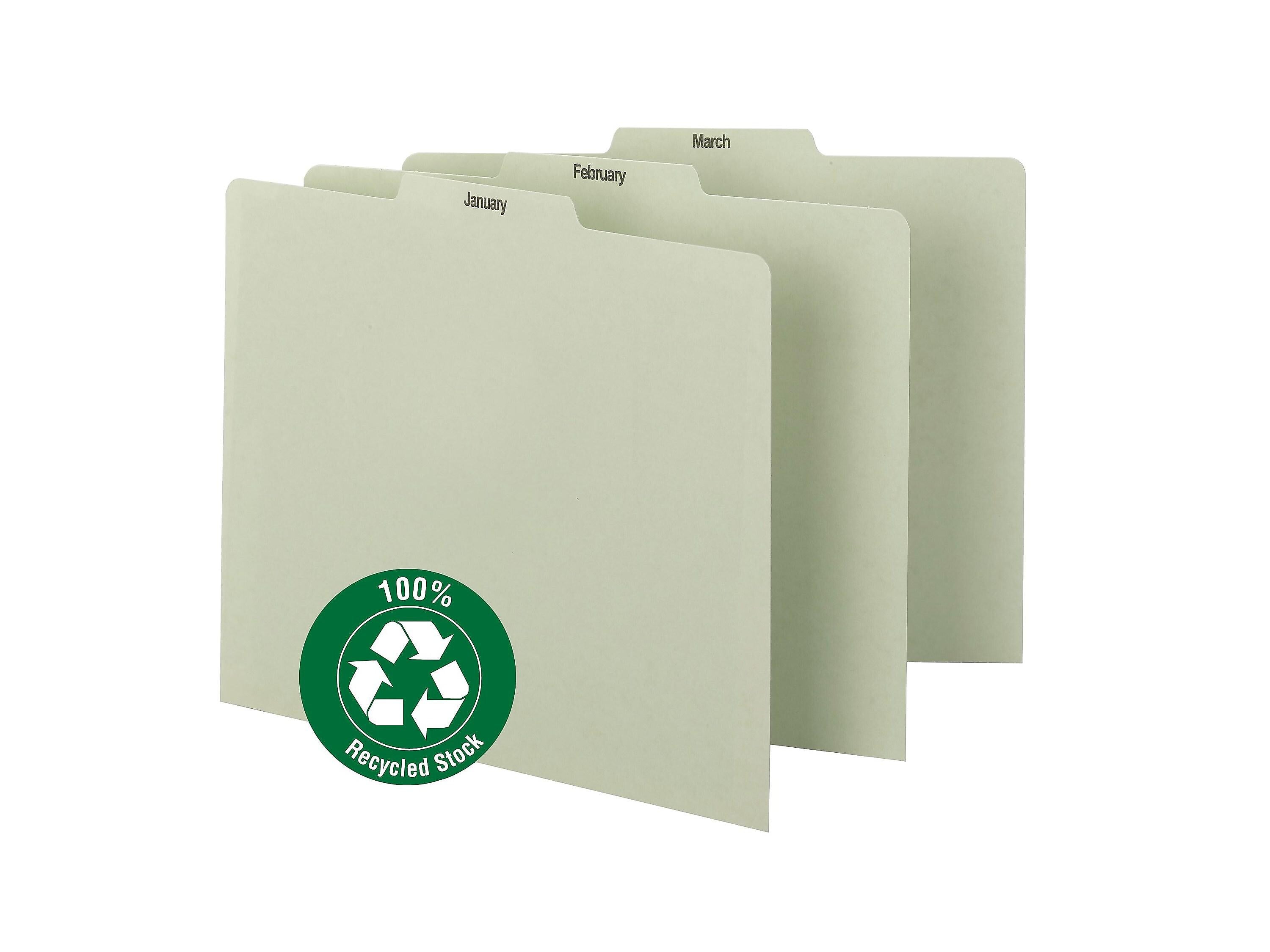Smead File Guides, Jan-Dec Index, Straight Cut, Letter Size, Gray/Green, 12/Set