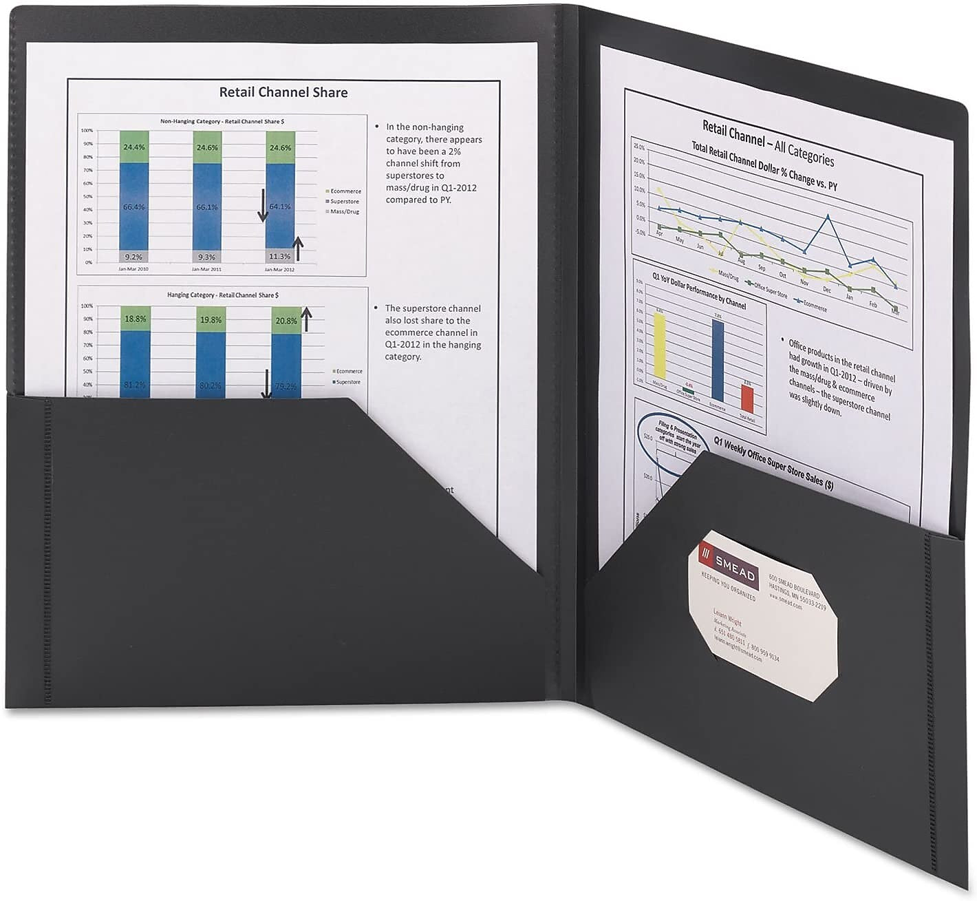 Smead Frame View Poly 2-Pocket Presentation Folder, Black, 5/Box