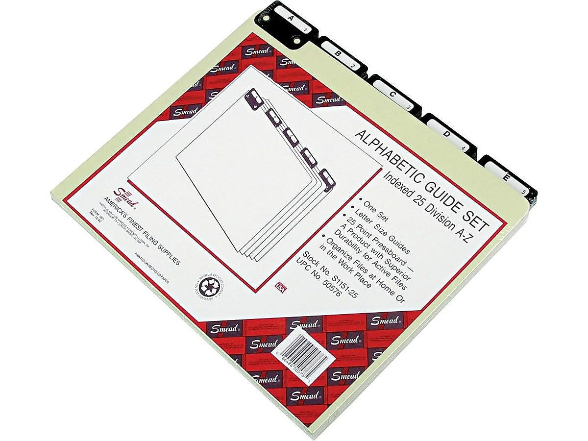 Smead Heavy Duty File Guide, 1/5 Cut Tab, Letter Size, Gray/Green, 25/Set